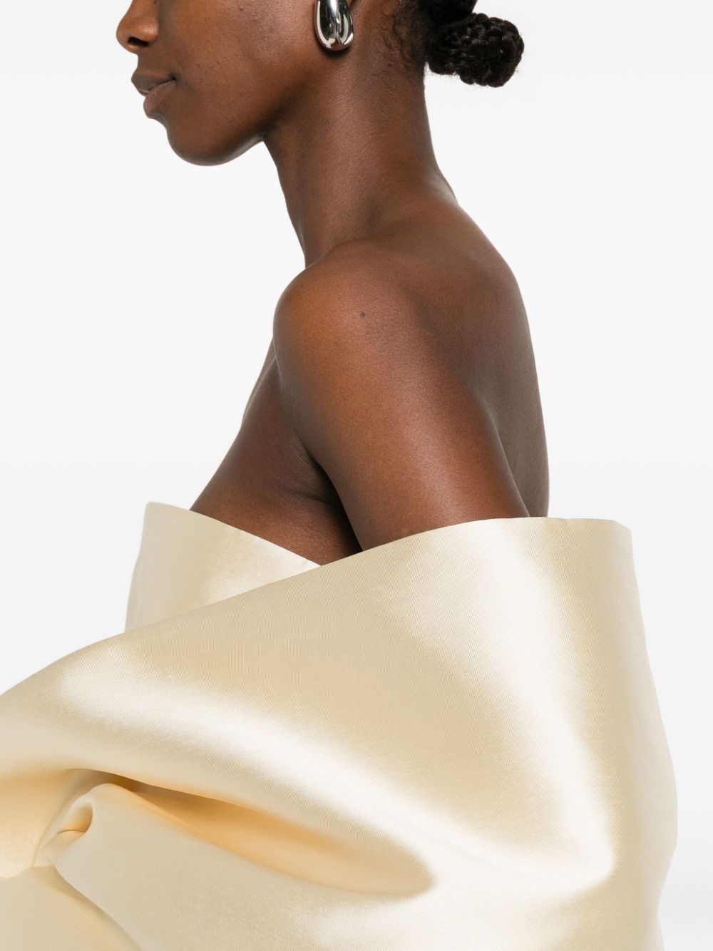 Solace London Renee Strapless Pearl Maxi Dress With Flared Sleeves White