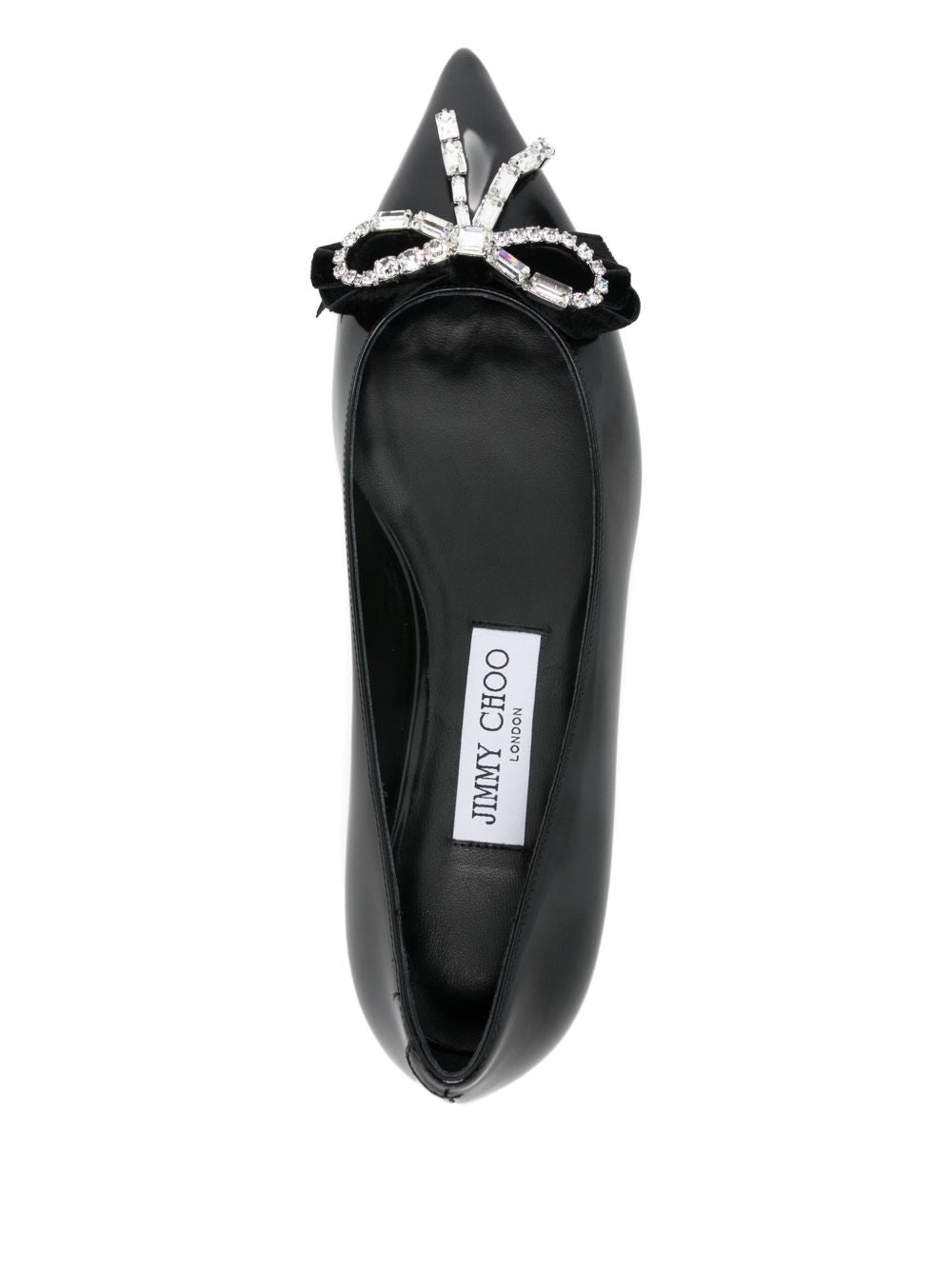 Jimmy Choo Auria Crystal-Embellished Pointed-Toe Leather Ballet Flats Black