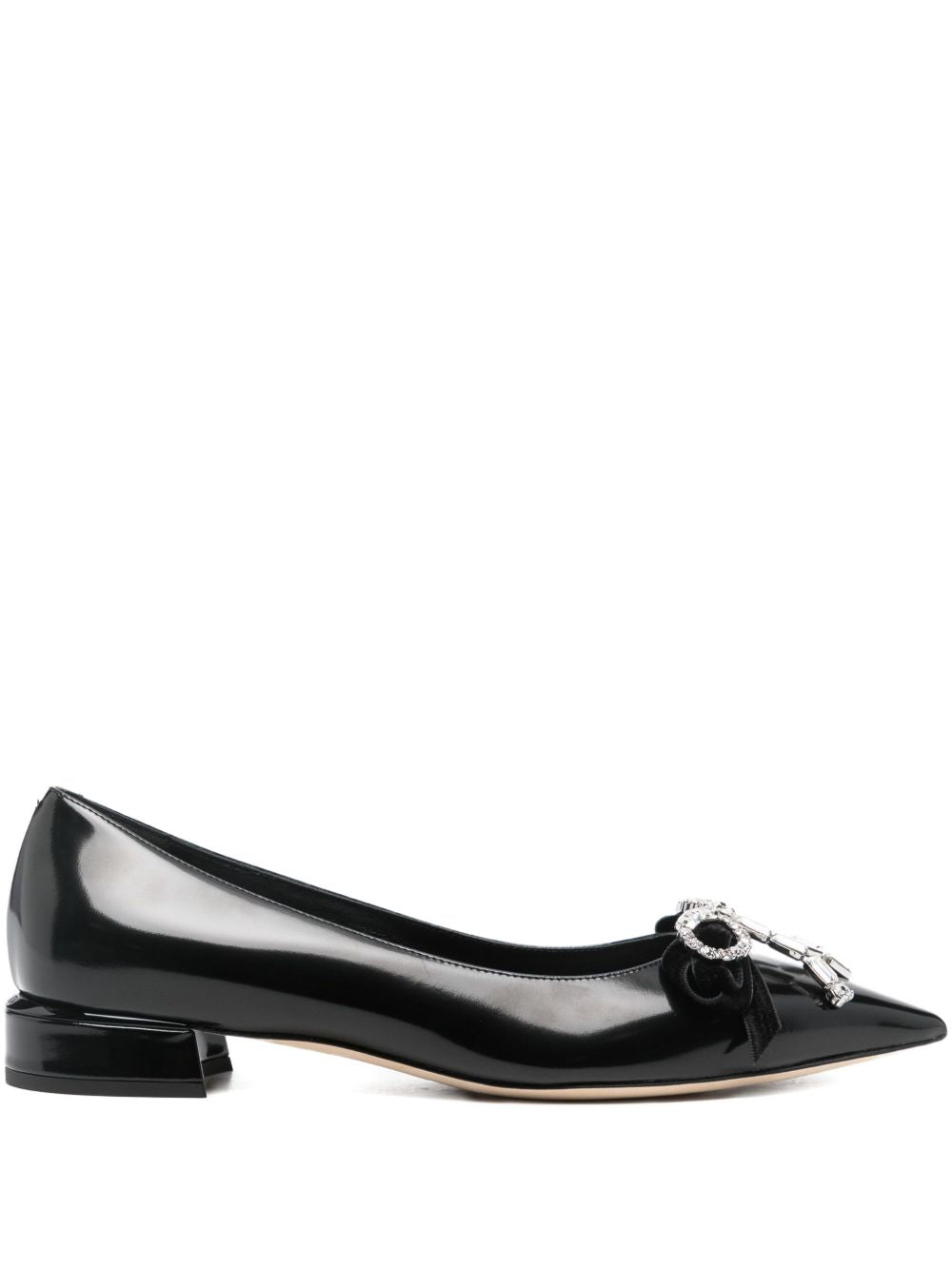 Jimmy Choo Auria Crystal-Embellished Pointed-Toe Leather Ballet Flats Black