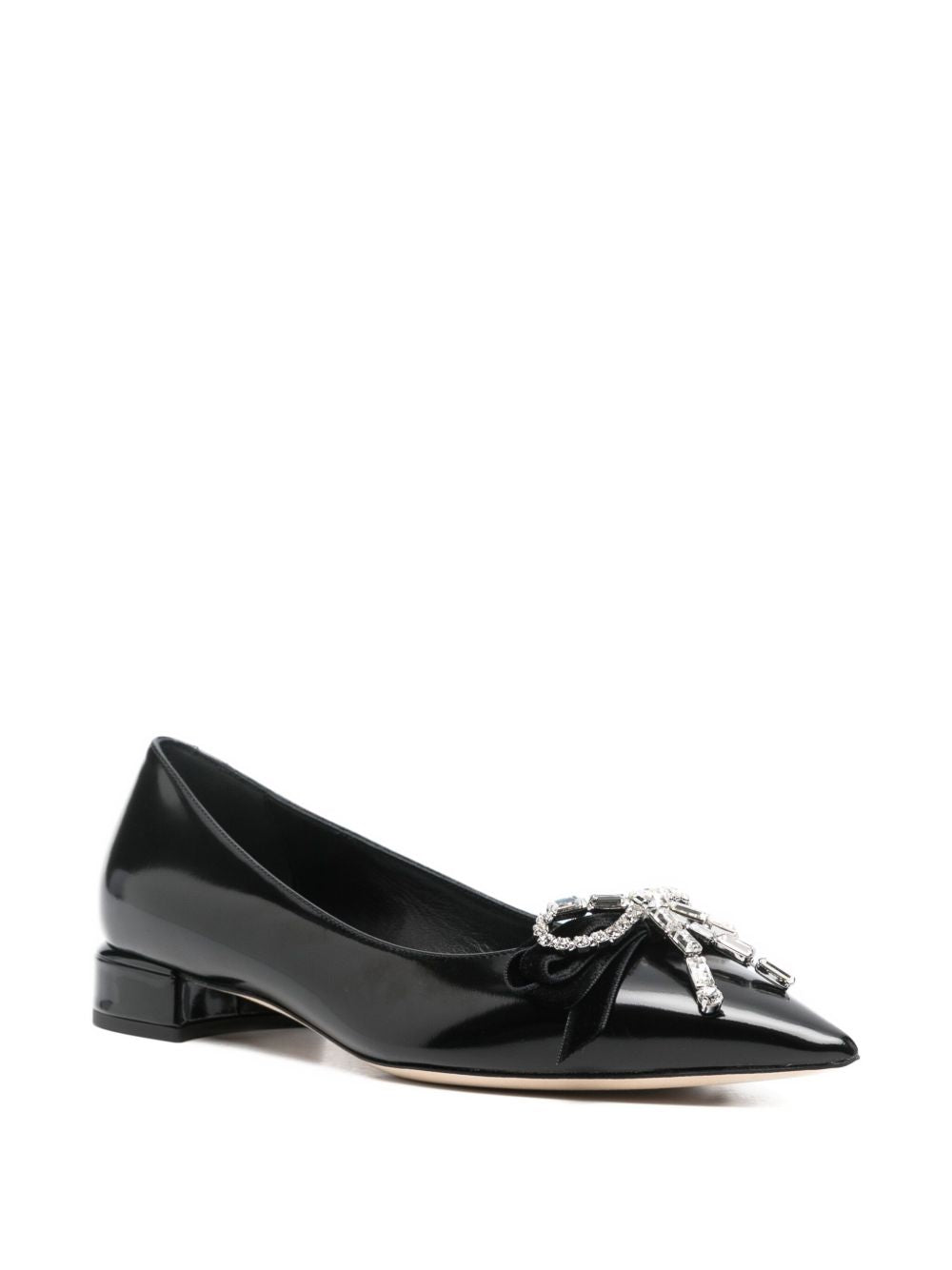Jimmy Choo Auria Crystal-Embellished Pointed-Toe Leather Ballet Flats Black