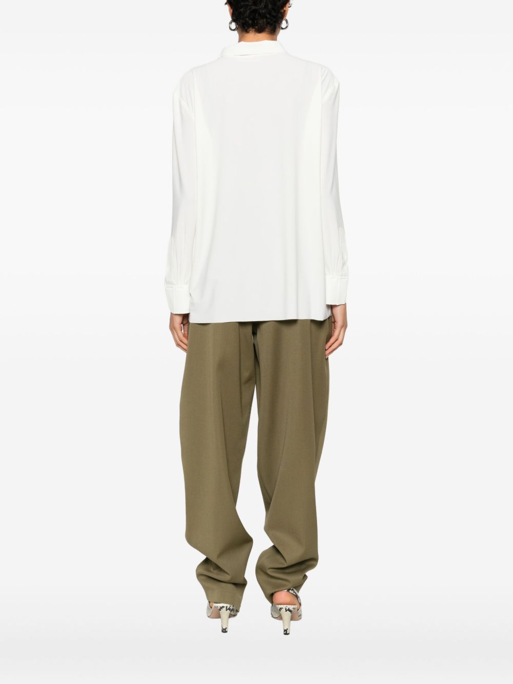 Norma Kamali Buttoned Jersey Long Sleeve Shirt White