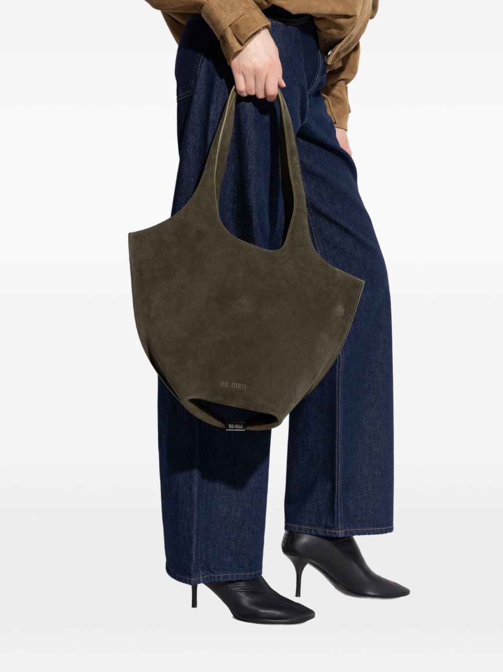 The Attico Scoop Medium Suede Shoulder Bag Green