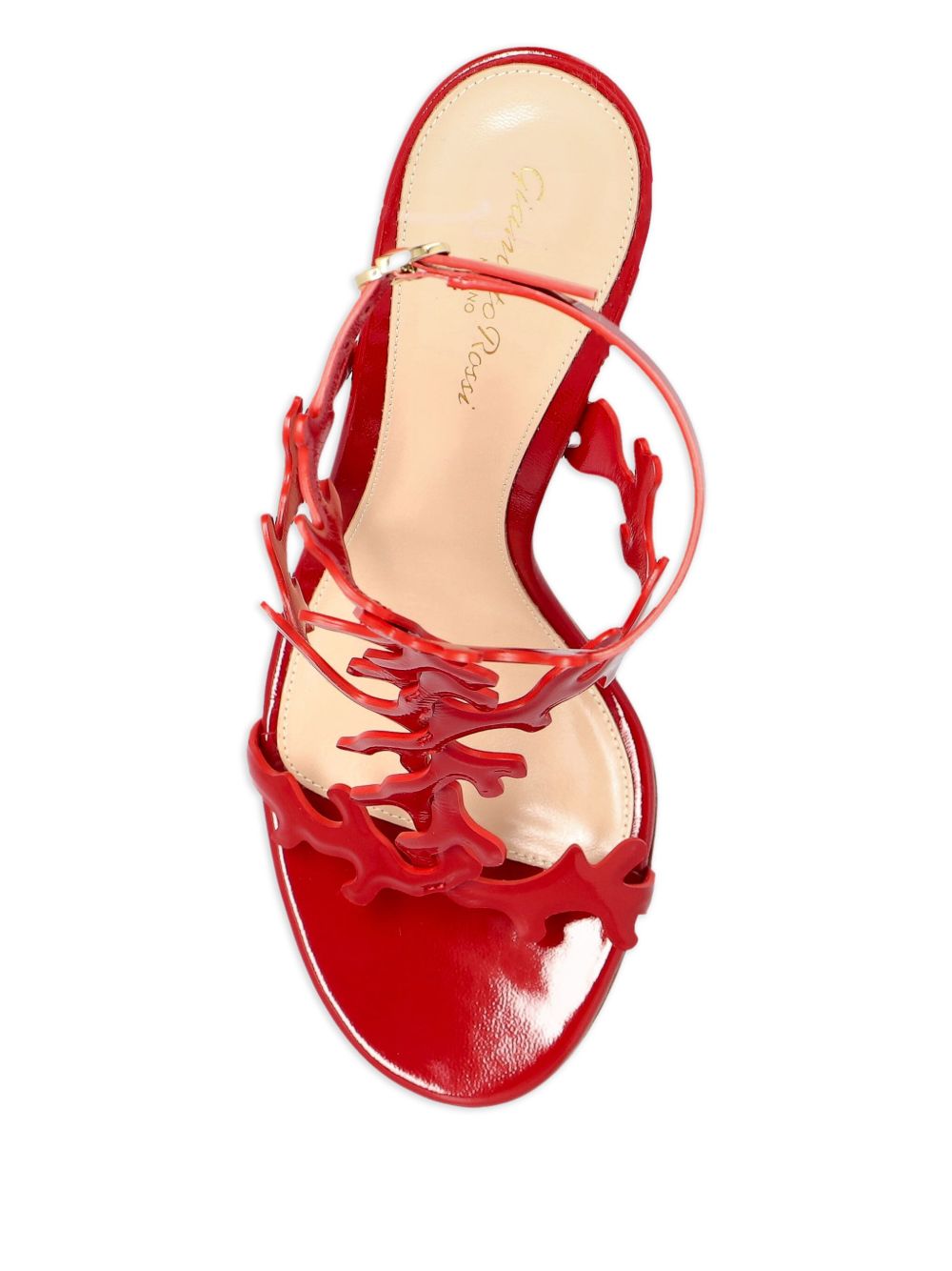 Gianvito Rossi Cut-Out Nappa Leather Red Sandals with Ankle Strap and Stiletto Heel Red