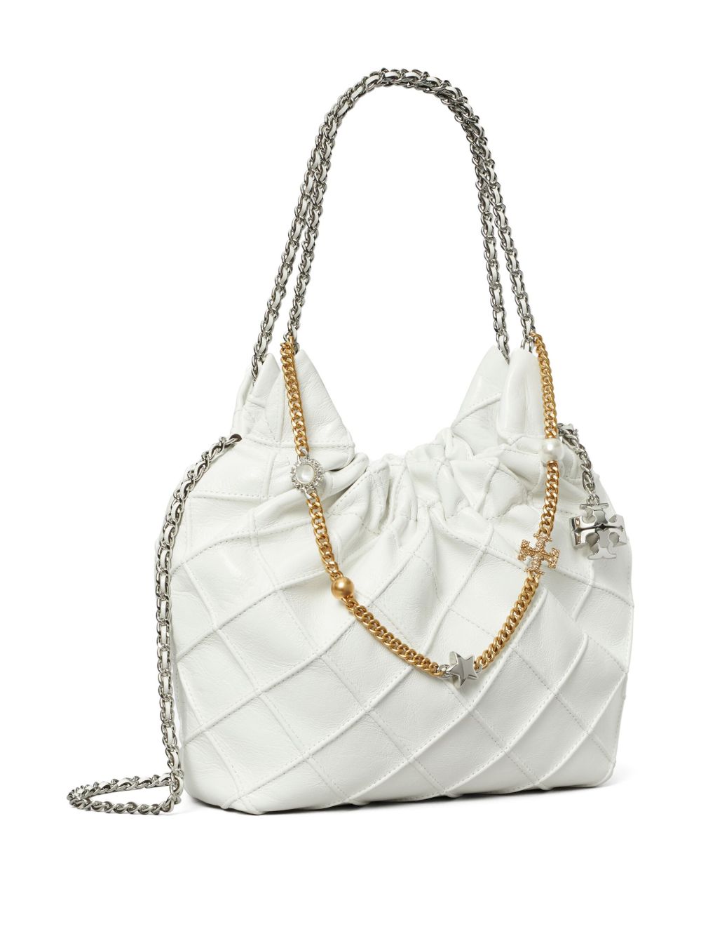 Tory Burch Fleming Mini Leather Hobo Bag White