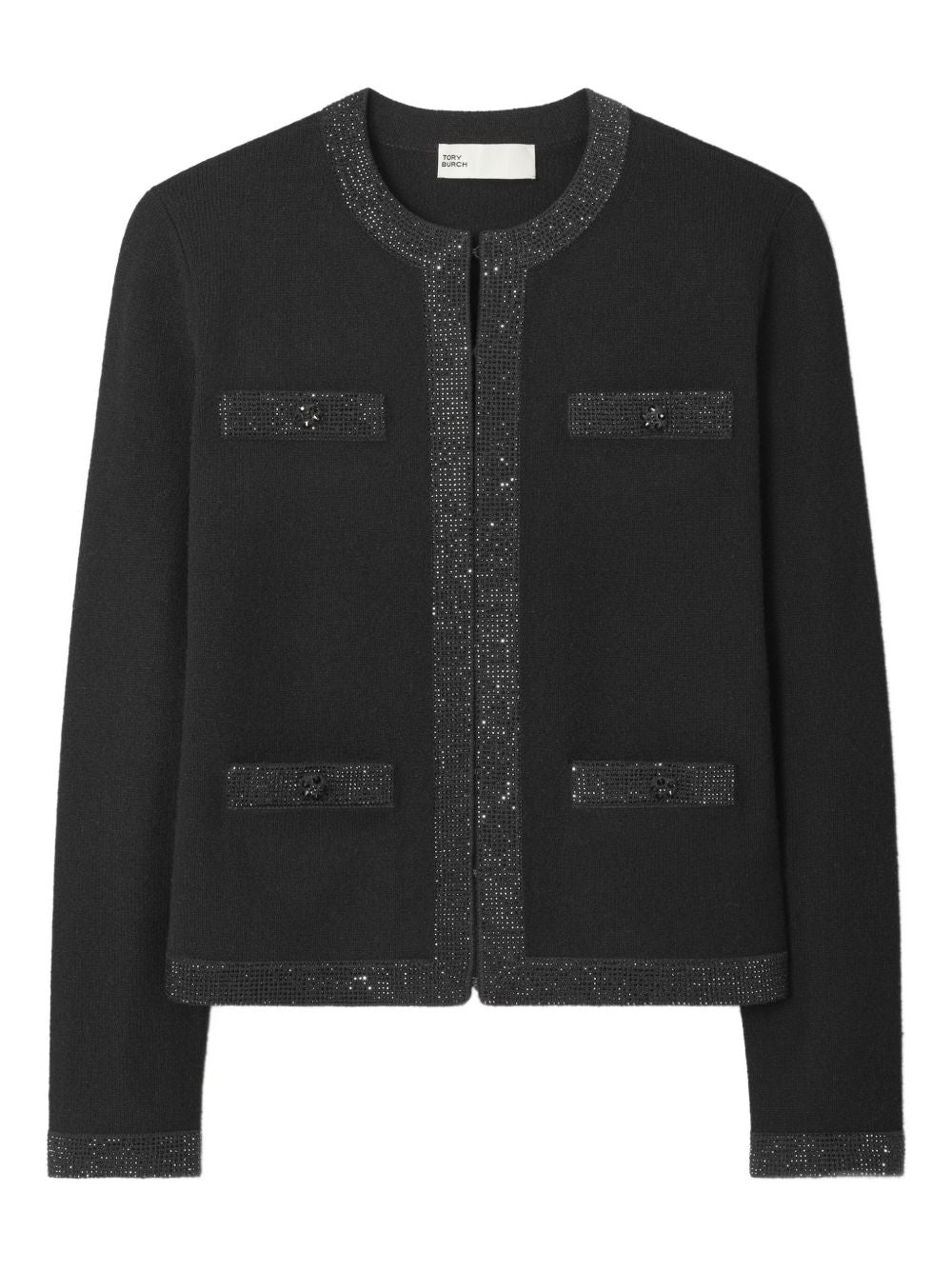 Tory Burch Embellished-Trim Wool Cardigan Black Black