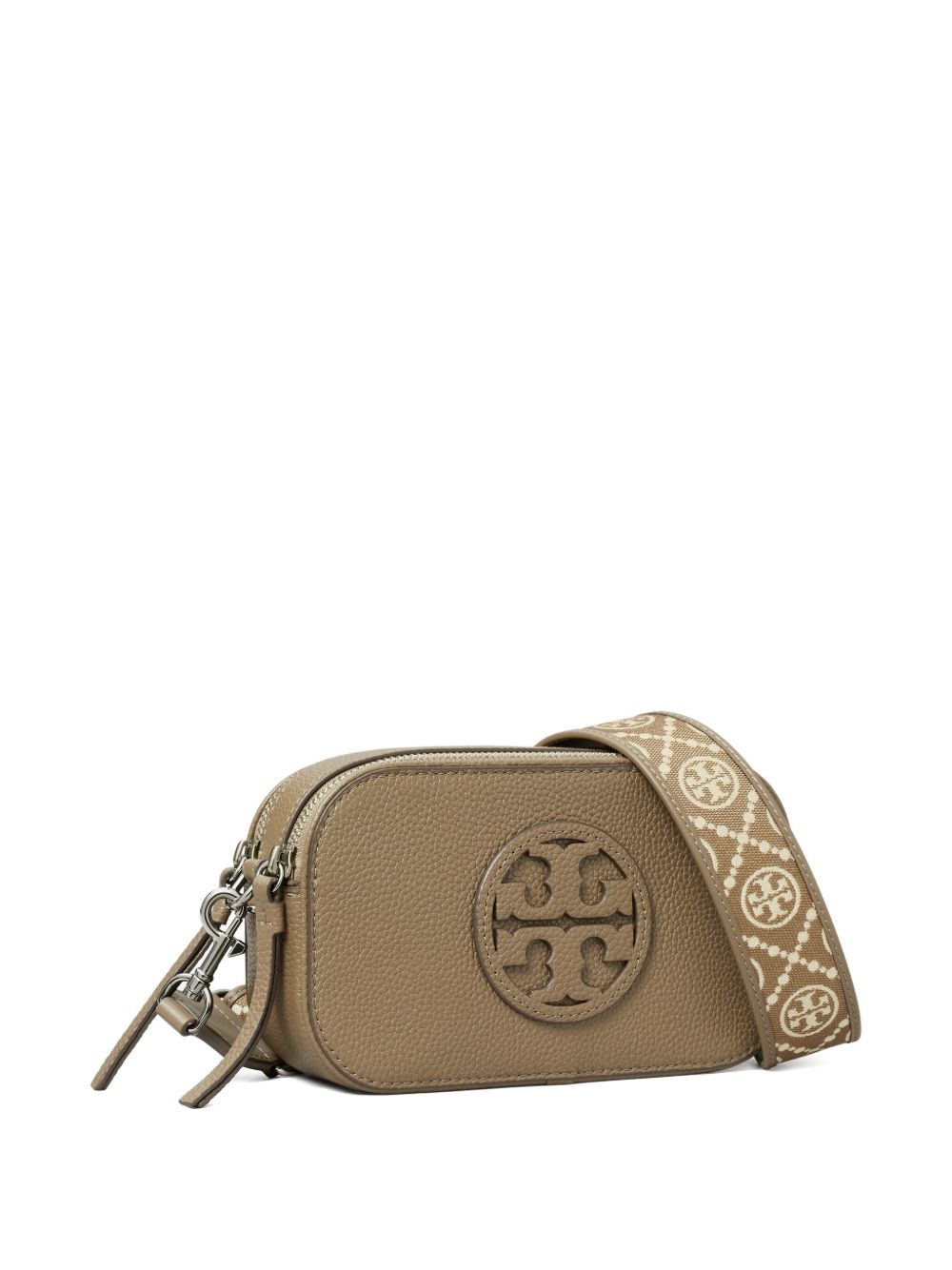 Tory Burch Miller Mini Embossed Logo Leather Crossbody Bag Dove Grey