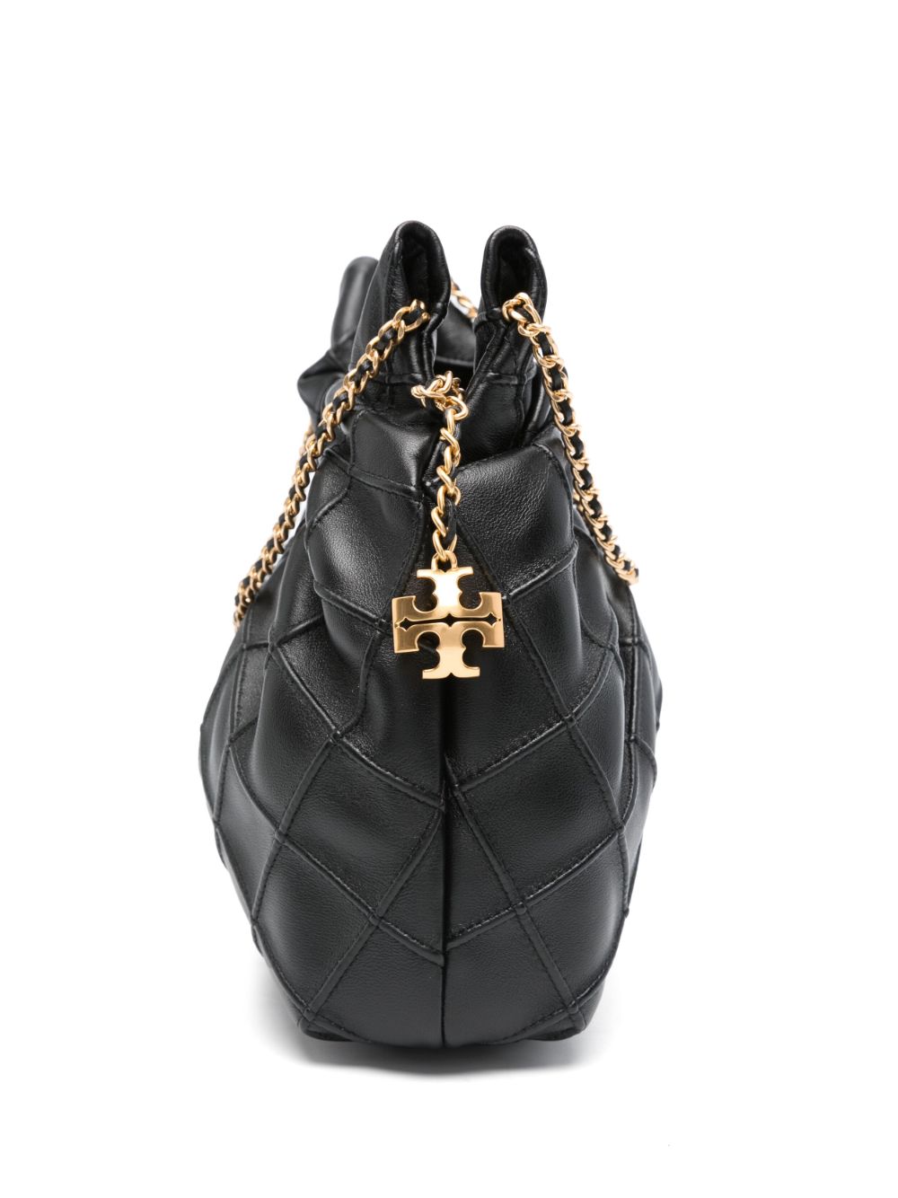 Tory Burch Fleming Mini Grained Leather Hobo Bag Black