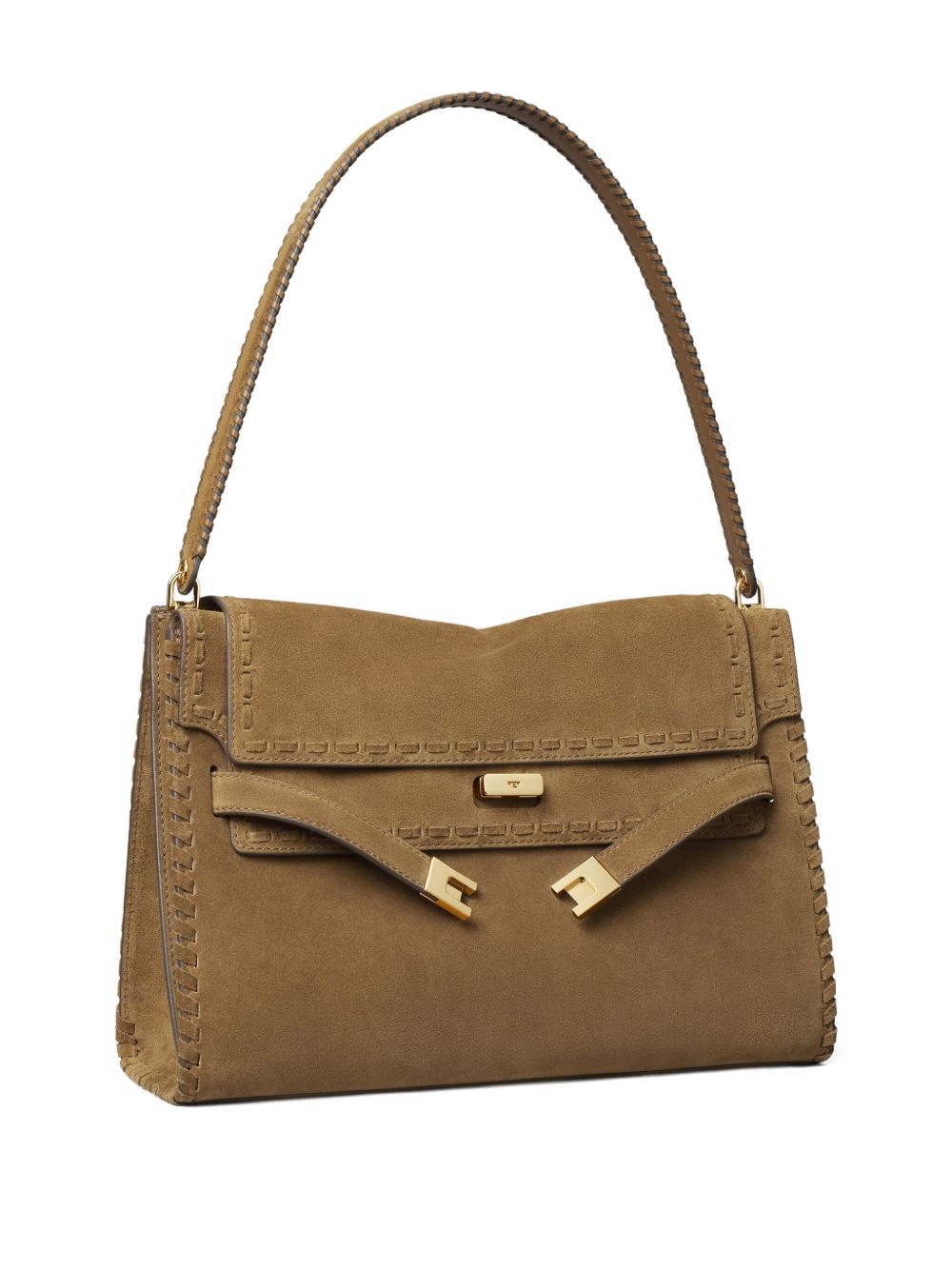 Tory Burch Lee Radziwill Suede and Nappa Leather Shoulder Bag Light Brown