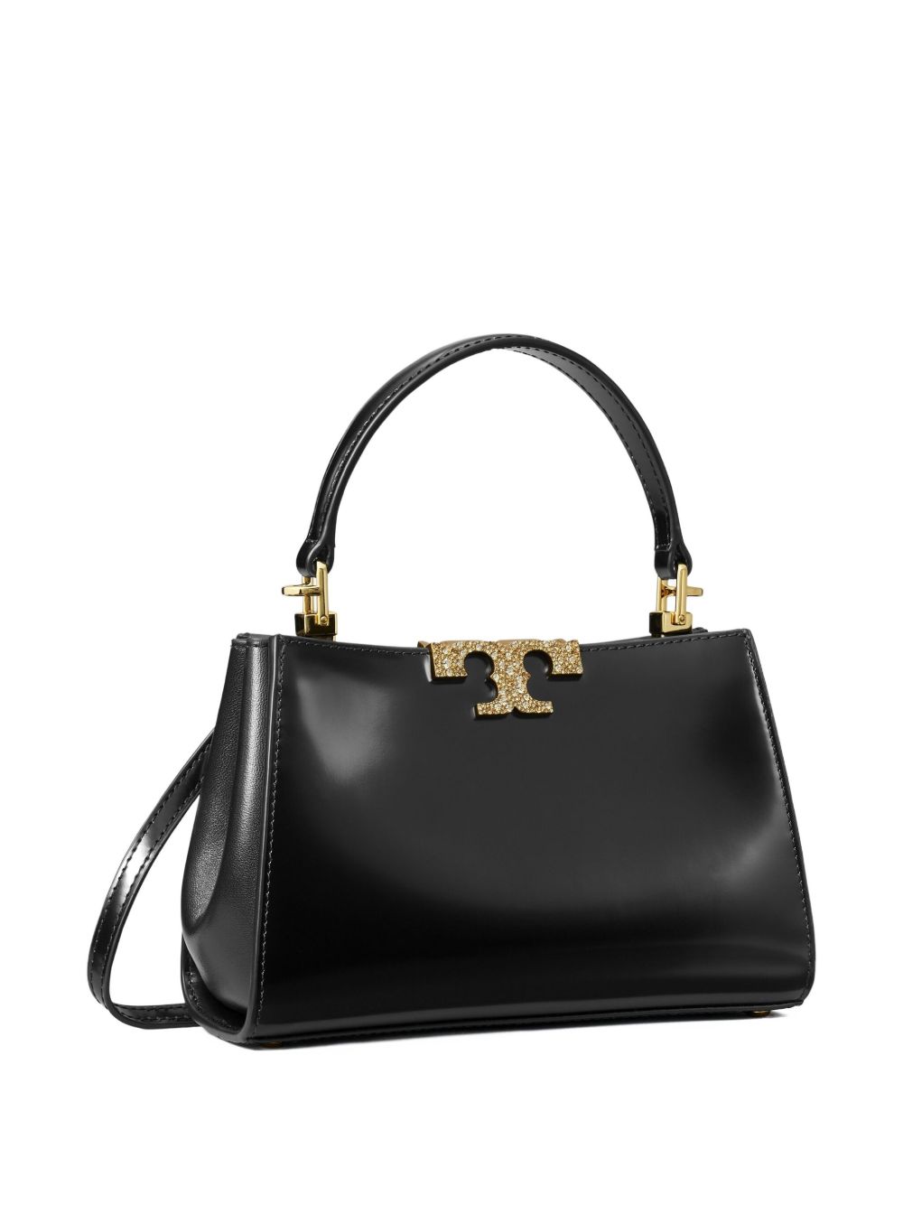 Tory Burch Calf Leather Top Handle Shoulder Bag Black Black
