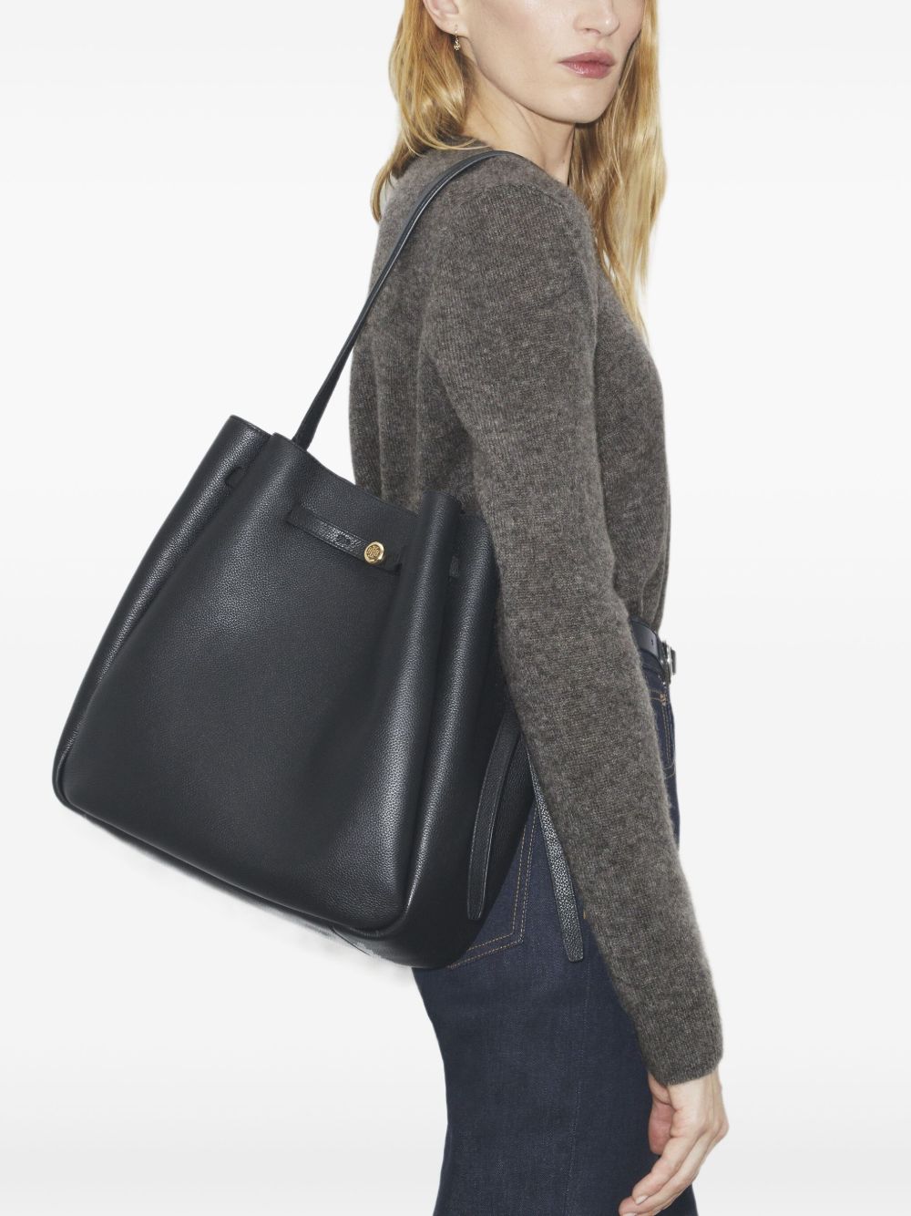 Tory Burch Romy Large Leather Bucket Bag Black