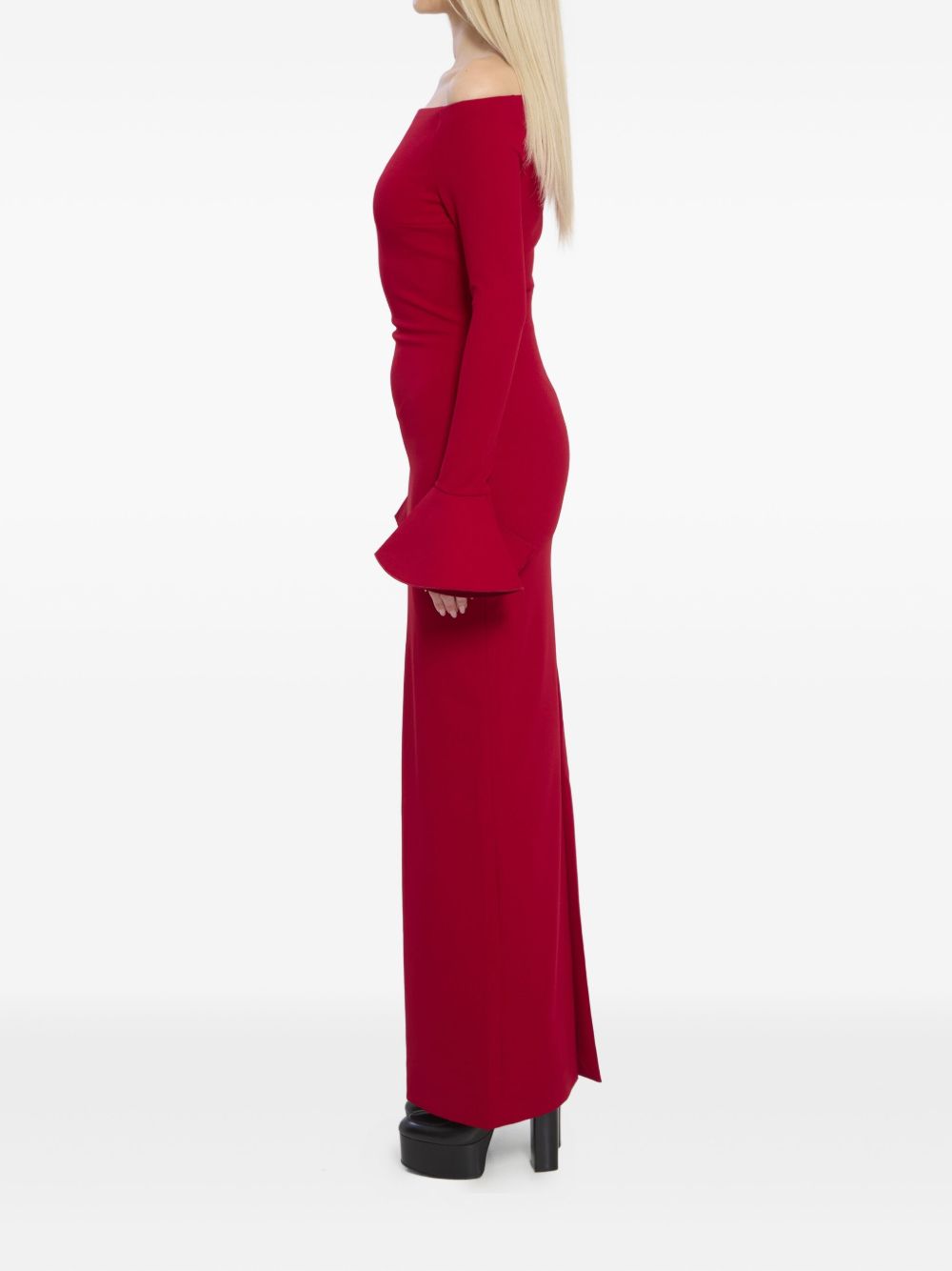 Solace London Anica Maxi Dress with Flared Cuffs in Red