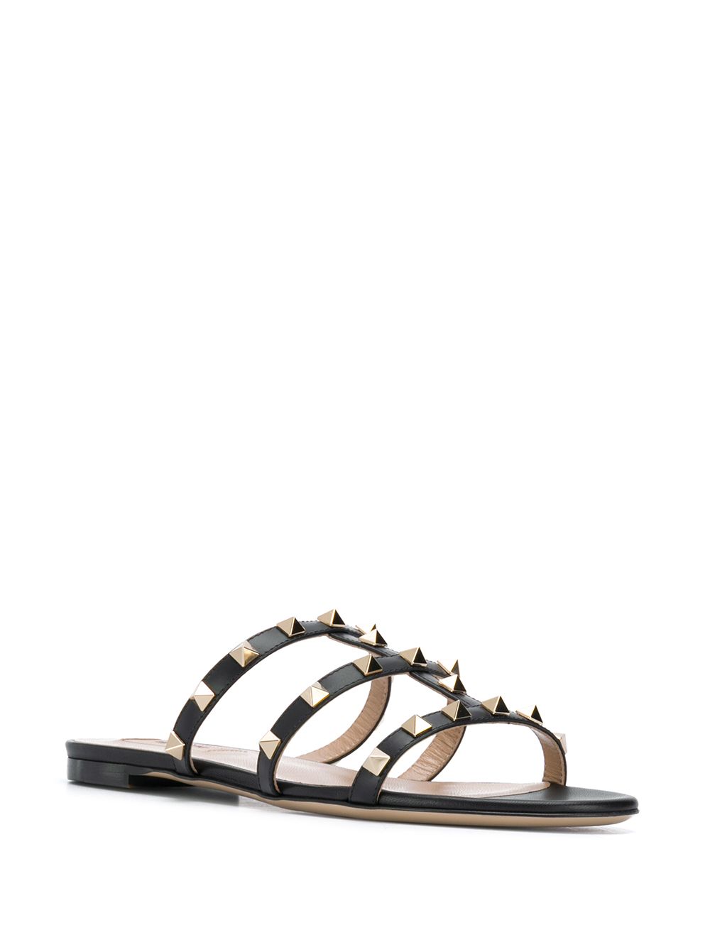 Valentino Garavani Rockstud Three-Strap Leather Sandals Black