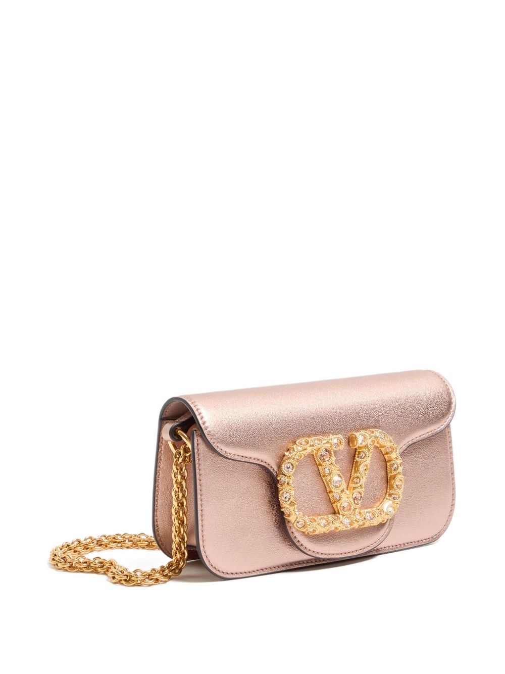 Valentino Garavani Locò Small Laminated Leather Shoulder Bag Pink