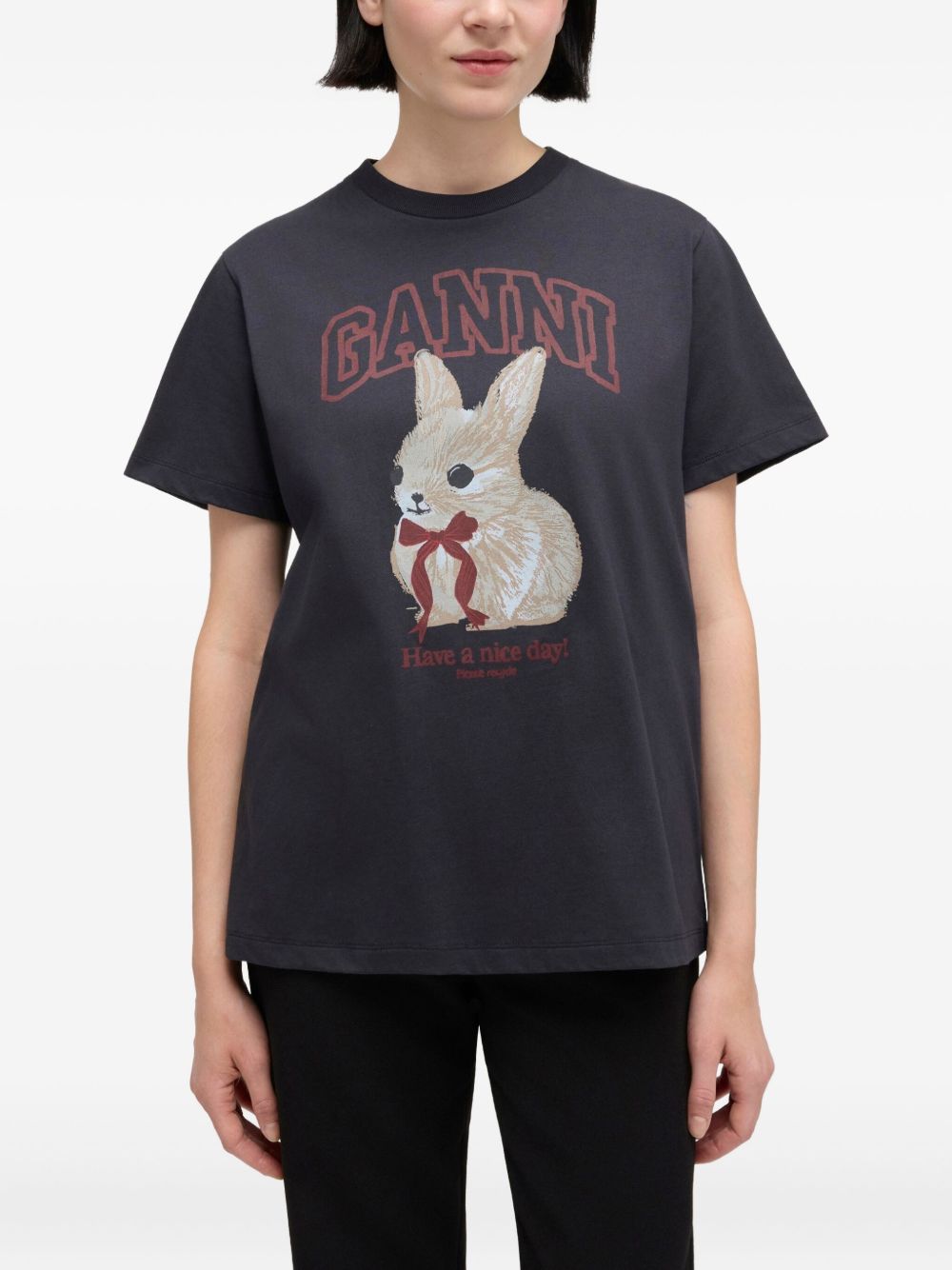 Ganni Rabbit Cotton T-Shirt Black