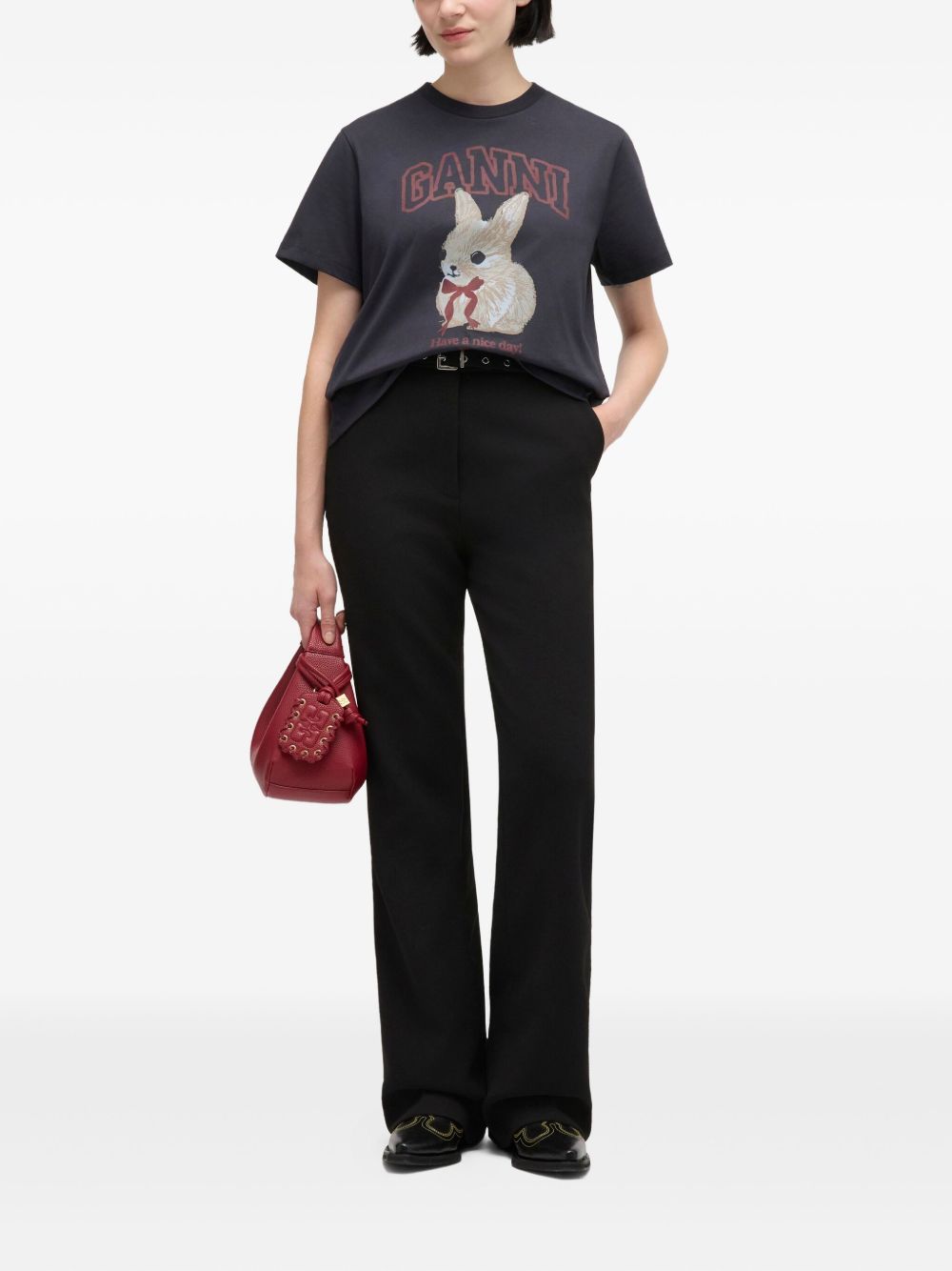 Ganni Rabbit Cotton T-Shirt Black