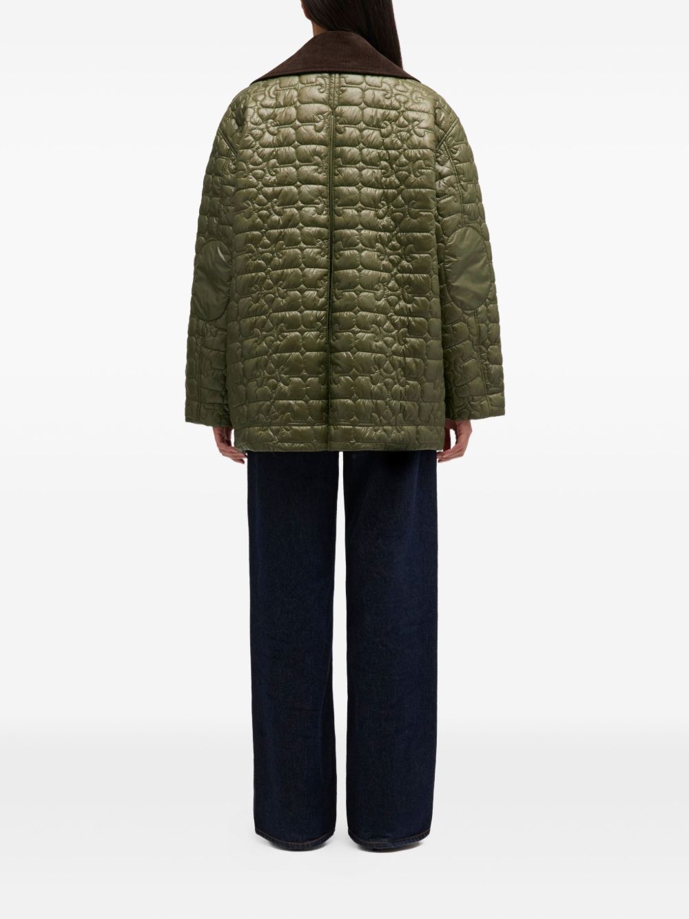 Ganni Quilted Corduroy Collar Jacket Green