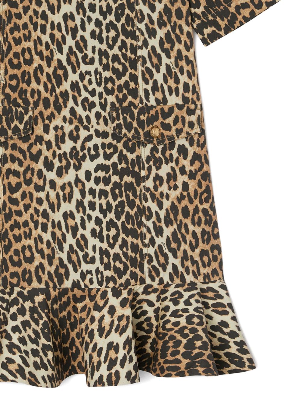Ganni Leopard Print Organic Mini Dress Brown