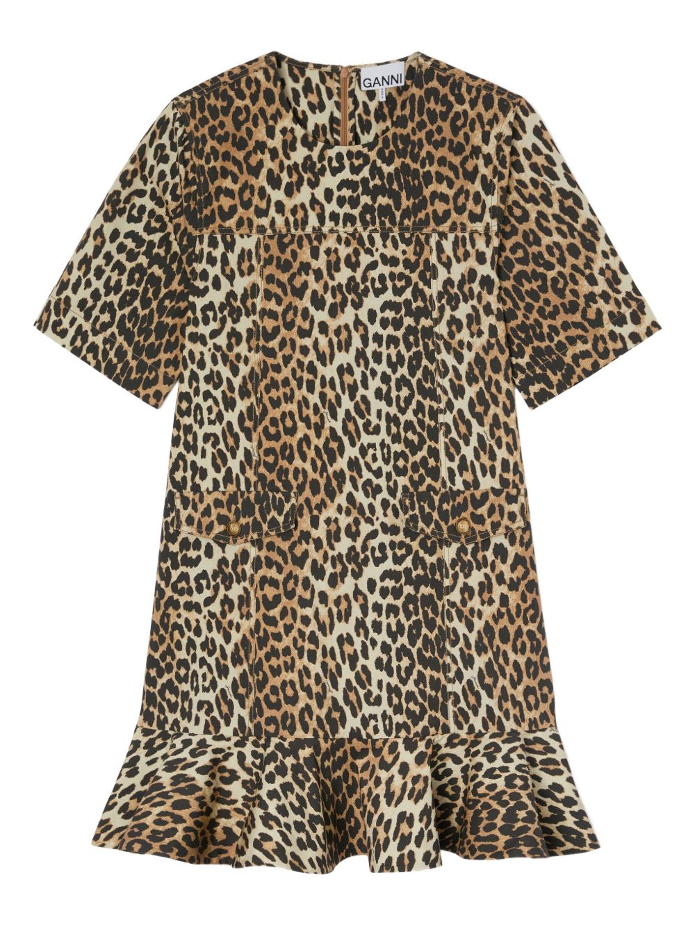 Ganni Leopard Print Organic Mini Dress Brown