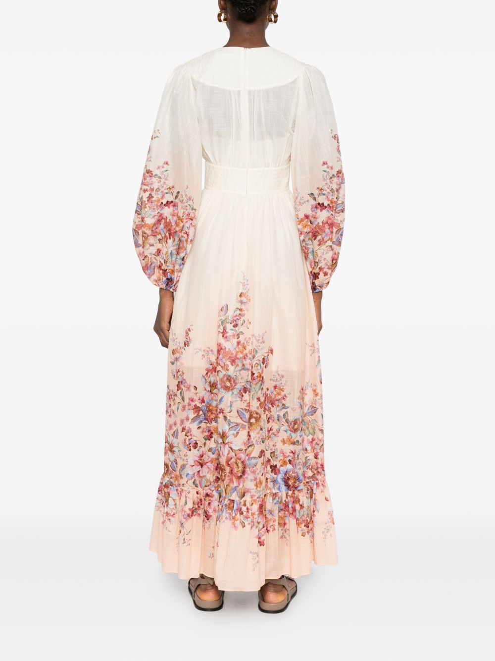 Zimmermann Ivory Floral Cotton Maxi Dress with Button Fastening and Long Sleeves Ivory