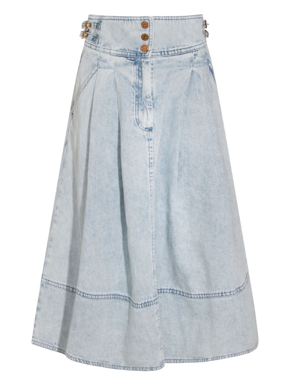 Zimmermann Pleated Panelled Denim Maxi Skirt Clear Blue