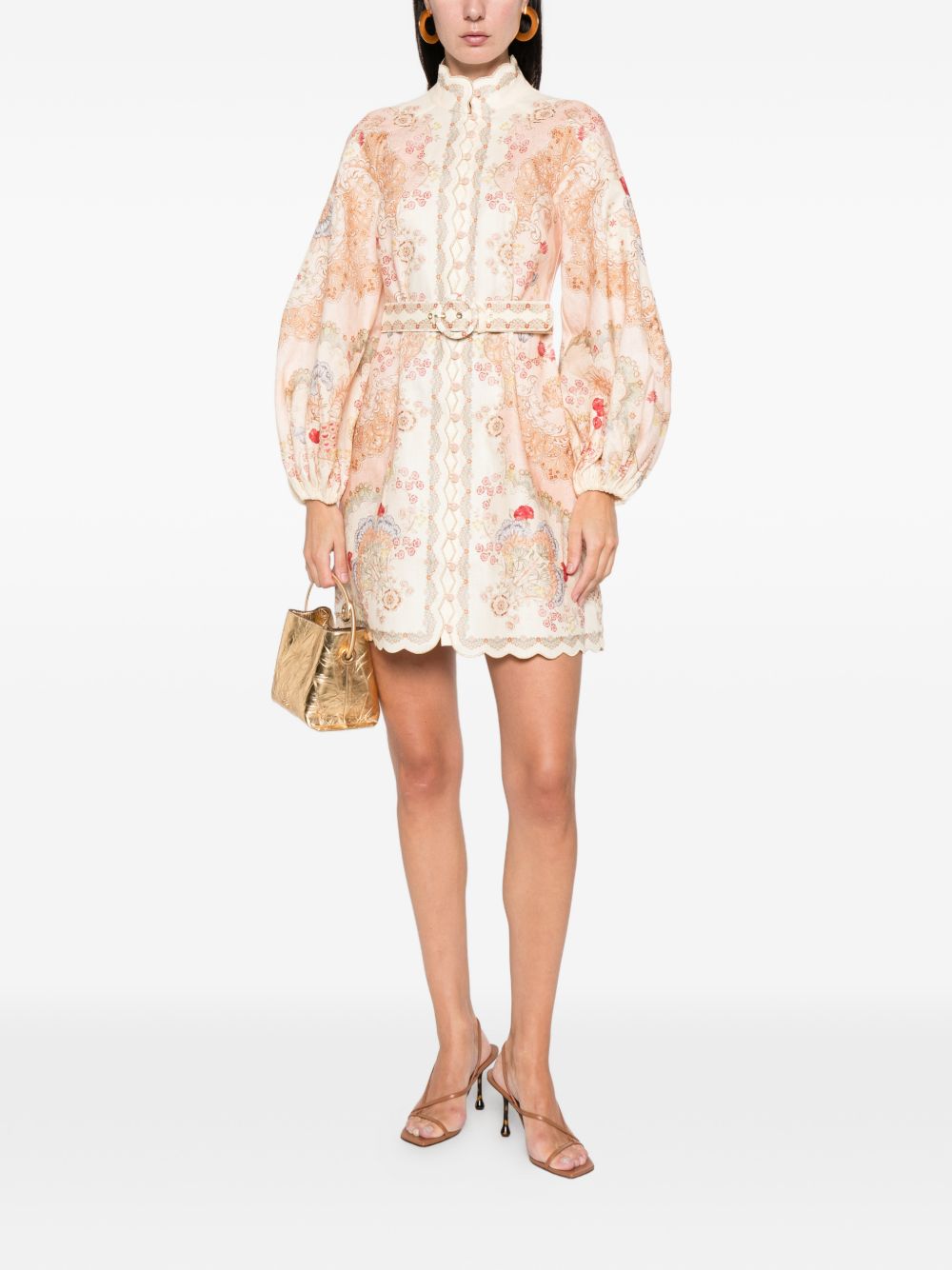 Zimmermann Daylight Floral Linen Mini Dress Beige