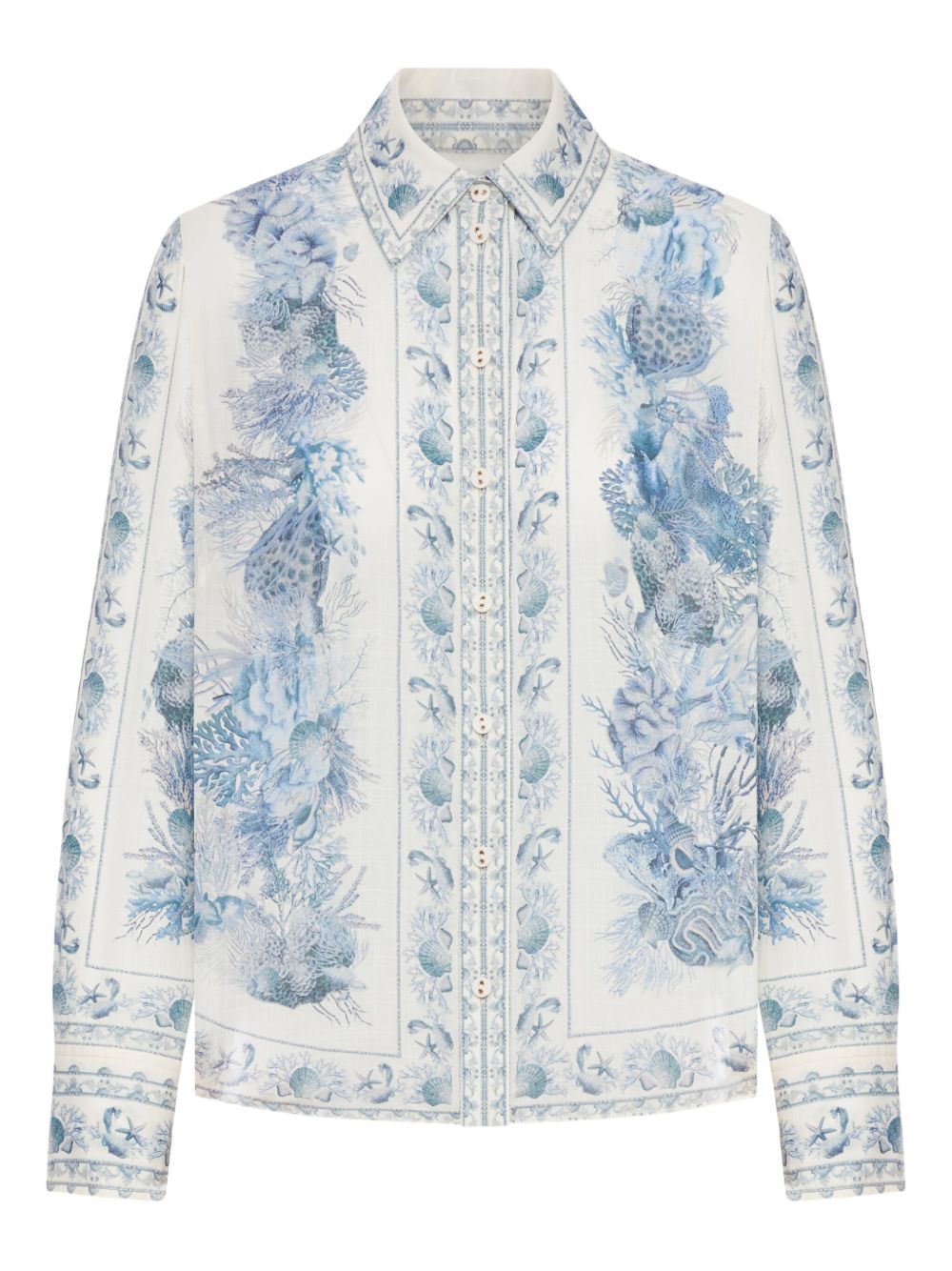 Zimmermann Wanderlust All-Over Print Cotton Shirt White White