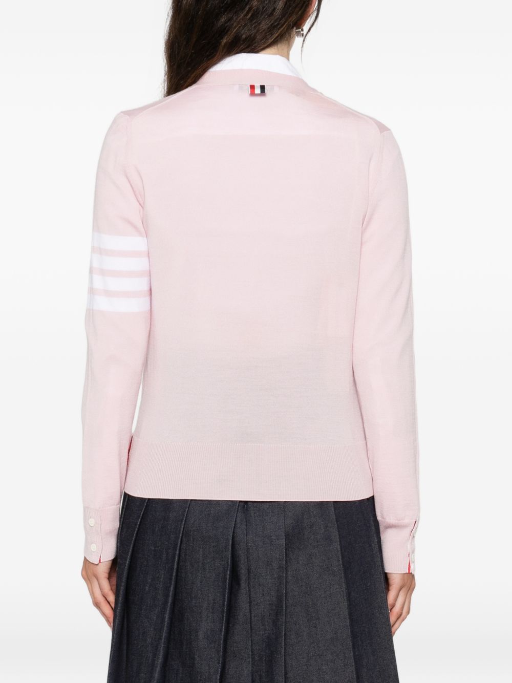 Thom Browne Wool Cardigan with Stripe Detail Pink Pink
