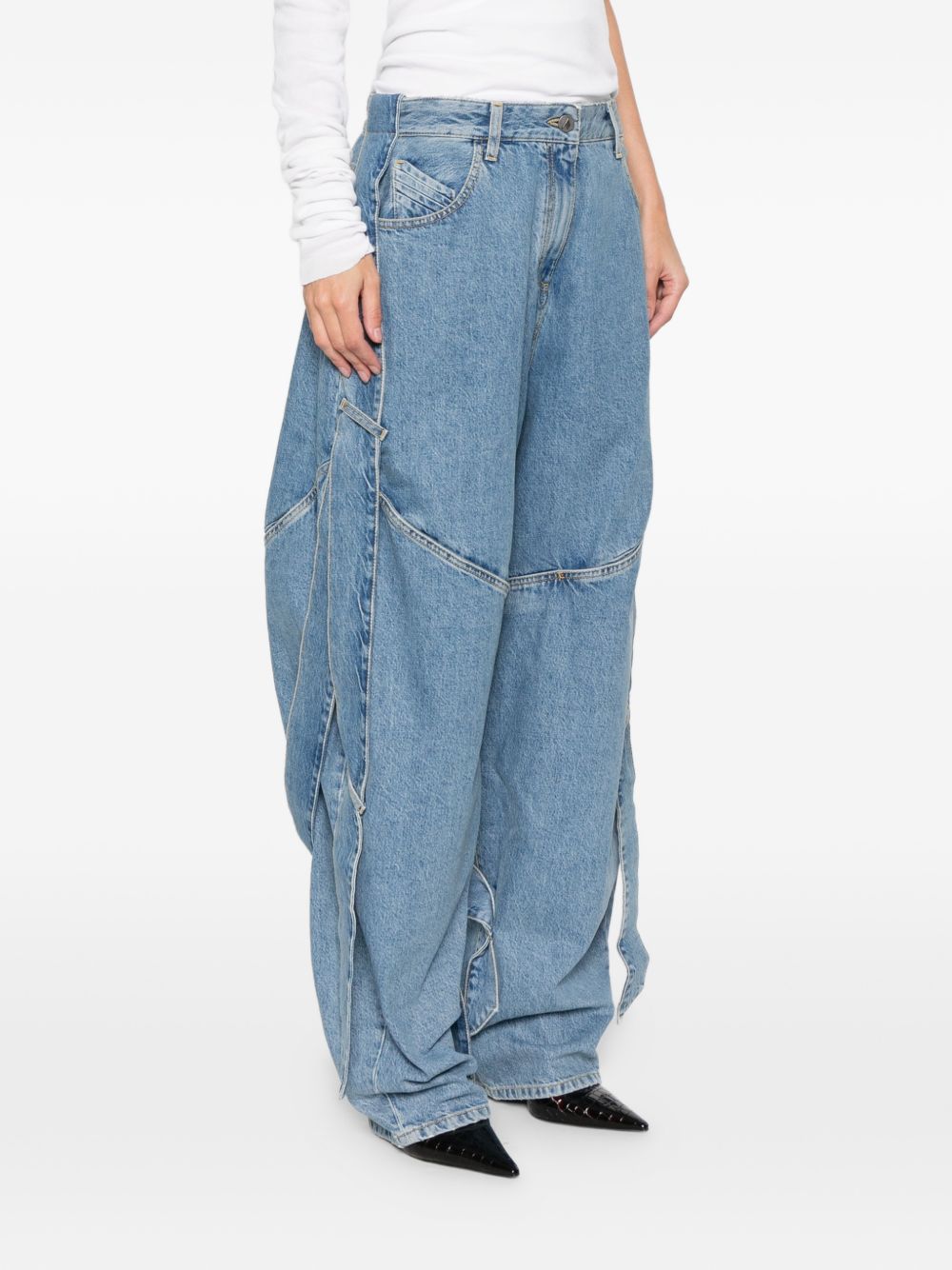 The Attico Panelled Tie-Detailed Denim Jeans Clear Blue