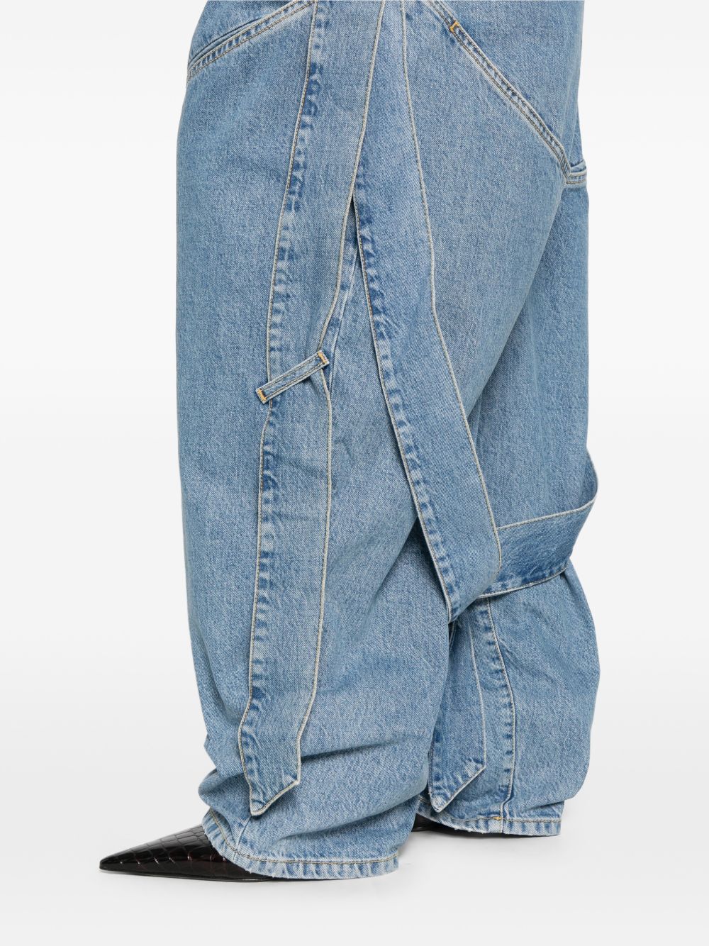 The Attico Panelled Tie-Detailed Denim Jeans Clear Blue
