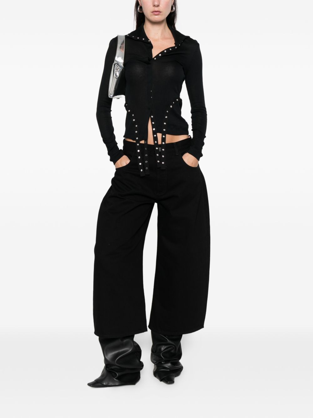 The Attico High-Rise Tapered Cotton Denim Jeans Black black