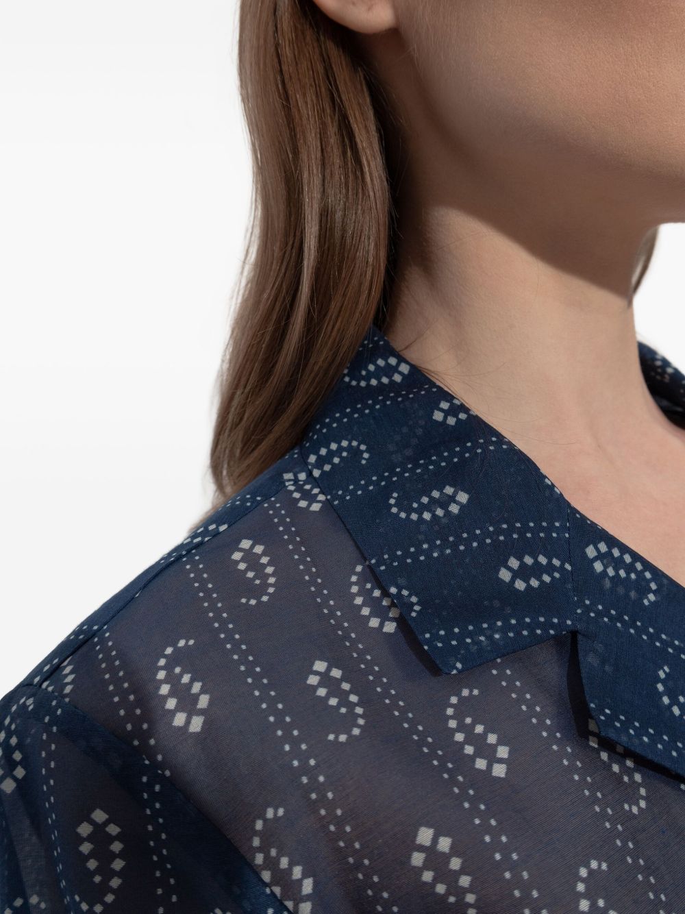 Tory Burch Paisley Print Cotton-Silk Short-Sleeved Shirt Blue