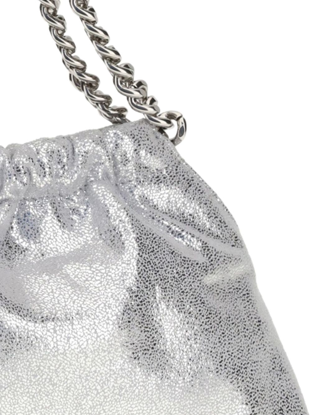 Stella McCartney Falabella Mini Drawstring Tote with Silver Chain and Logo Medallion - Silver Silver