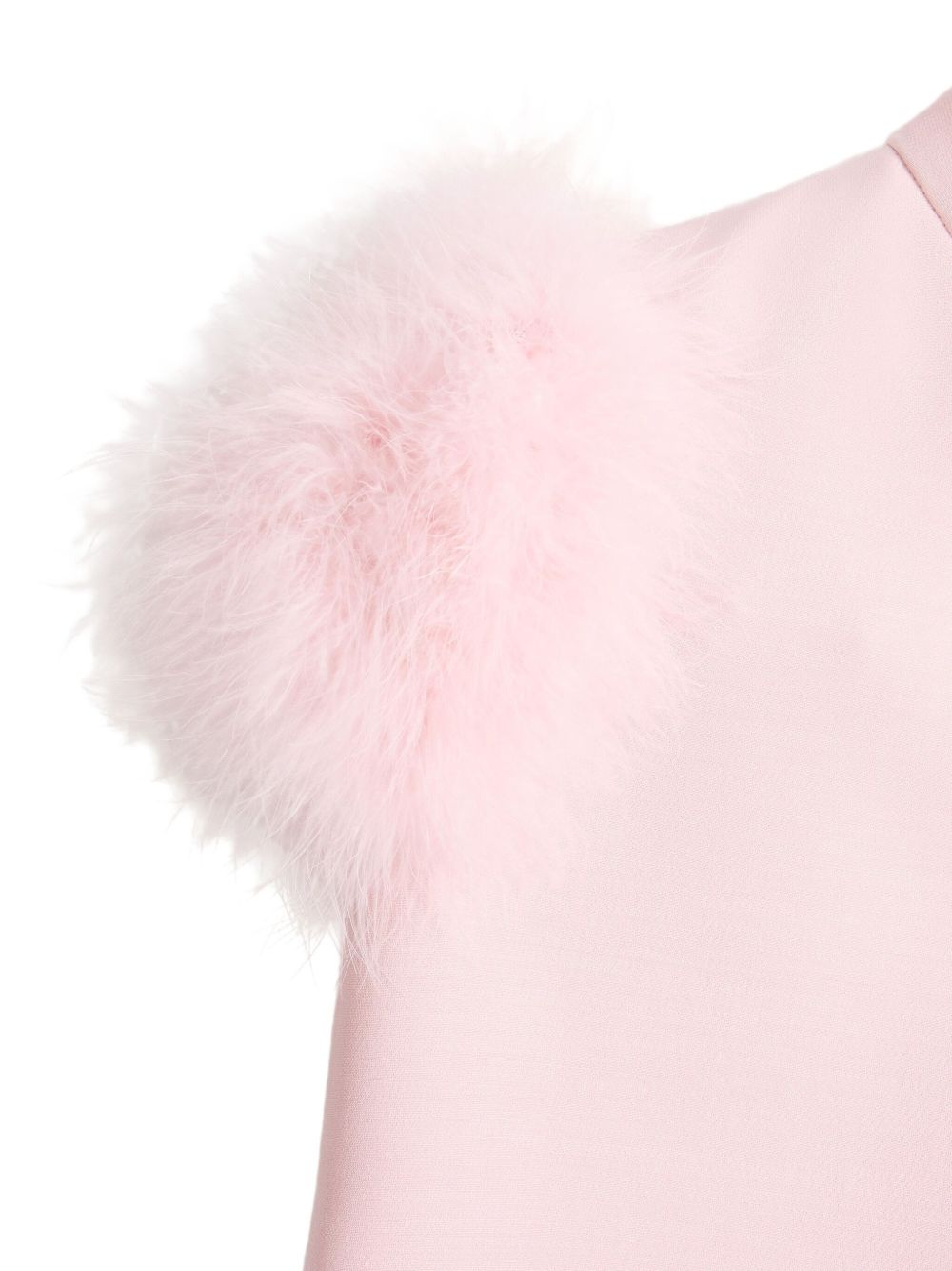 Valentino Feathered Light Pink Wool and Silk Dress with Rear Zip Closure and Feather Boa Pink