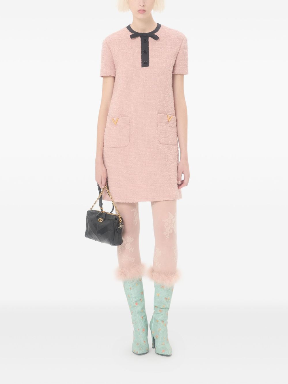 Valentino Light Pink Wool Mini Dress with Brow Detail Pink