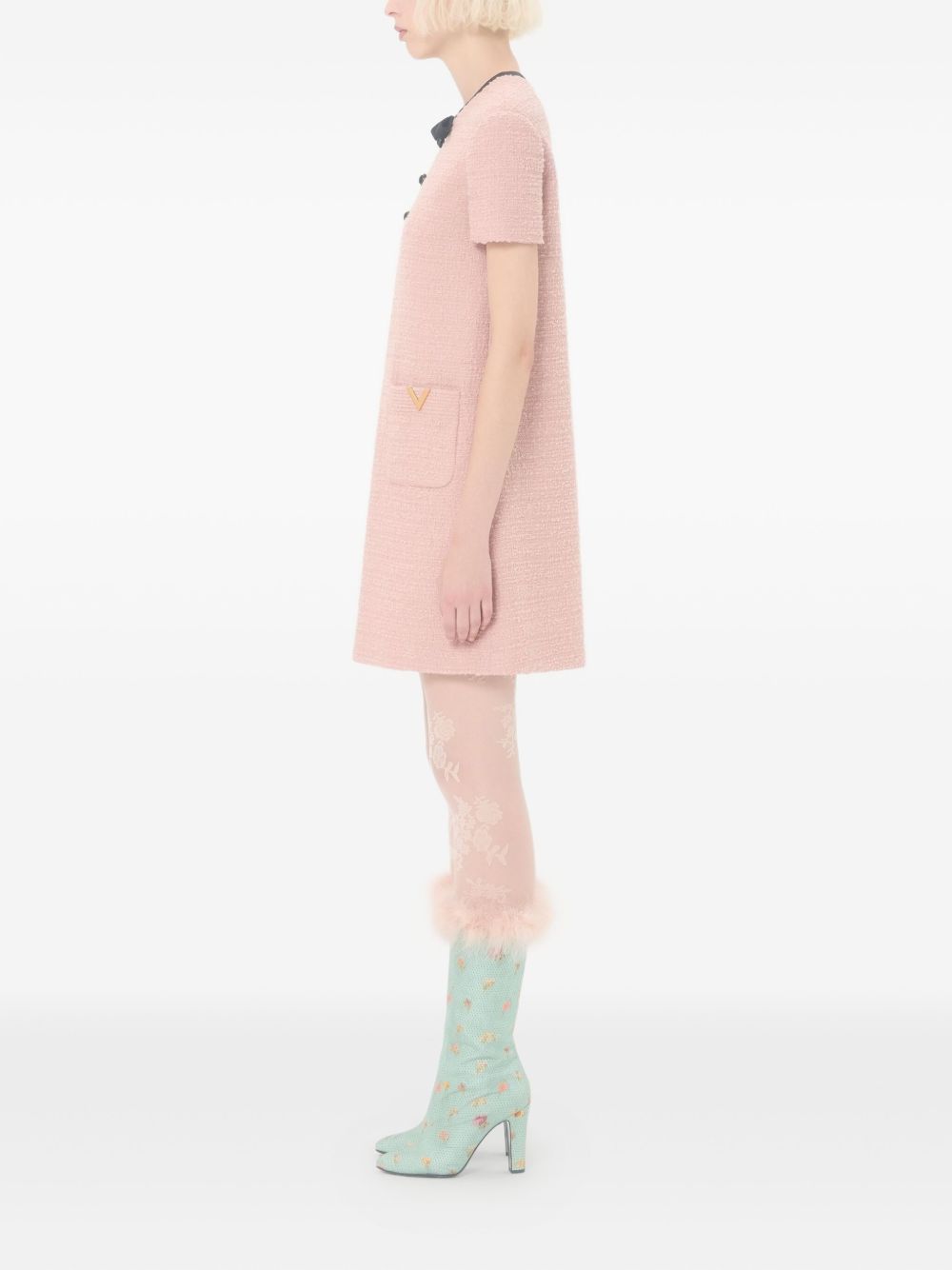 Valentino Light Pink Wool Mini Dress with Brow Detail Pink