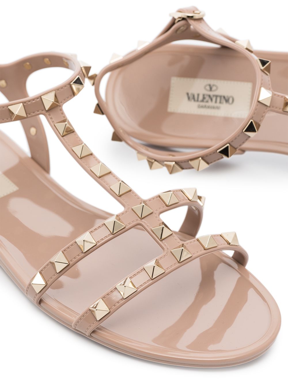 Valentino Garavani Rockstud Double-Strap Powder Pink Rubber Sandals Powder