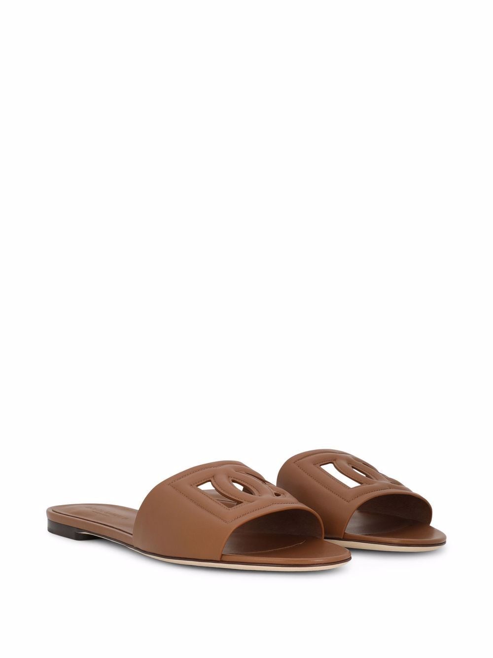 Dolce & Gabbana DG Logo Leather Flat Sandals Leather Brown