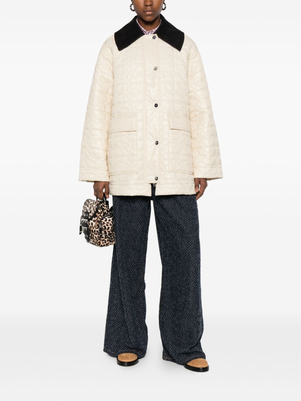 ganni quilted recycled polyamide jacket ivory ivory