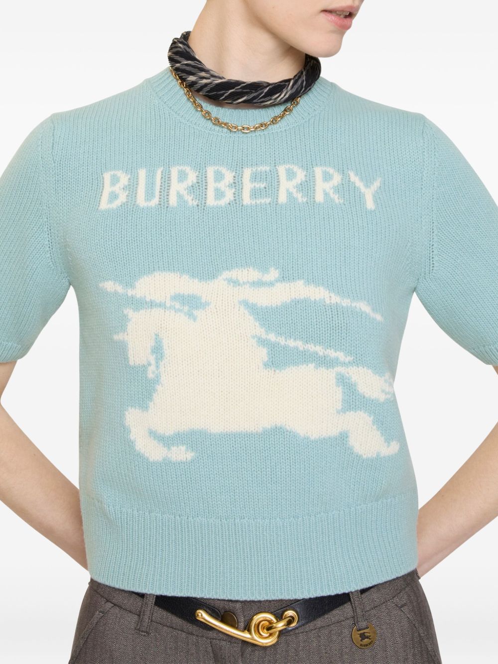 Burberry EKD Wool Cashmere Sweater Clear Blue
