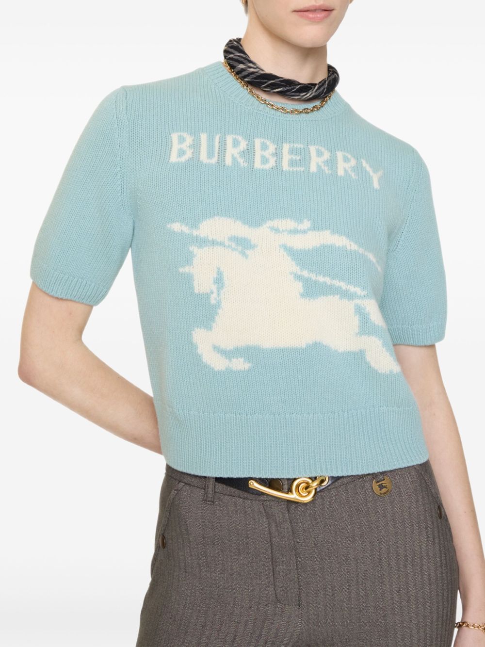 Burberry EKD Wool Cashmere Sweater Clear Blue