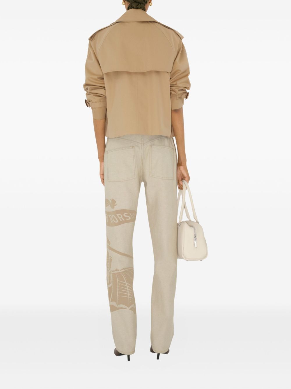 Burberry Cropped Cotton Trench Coat Beige