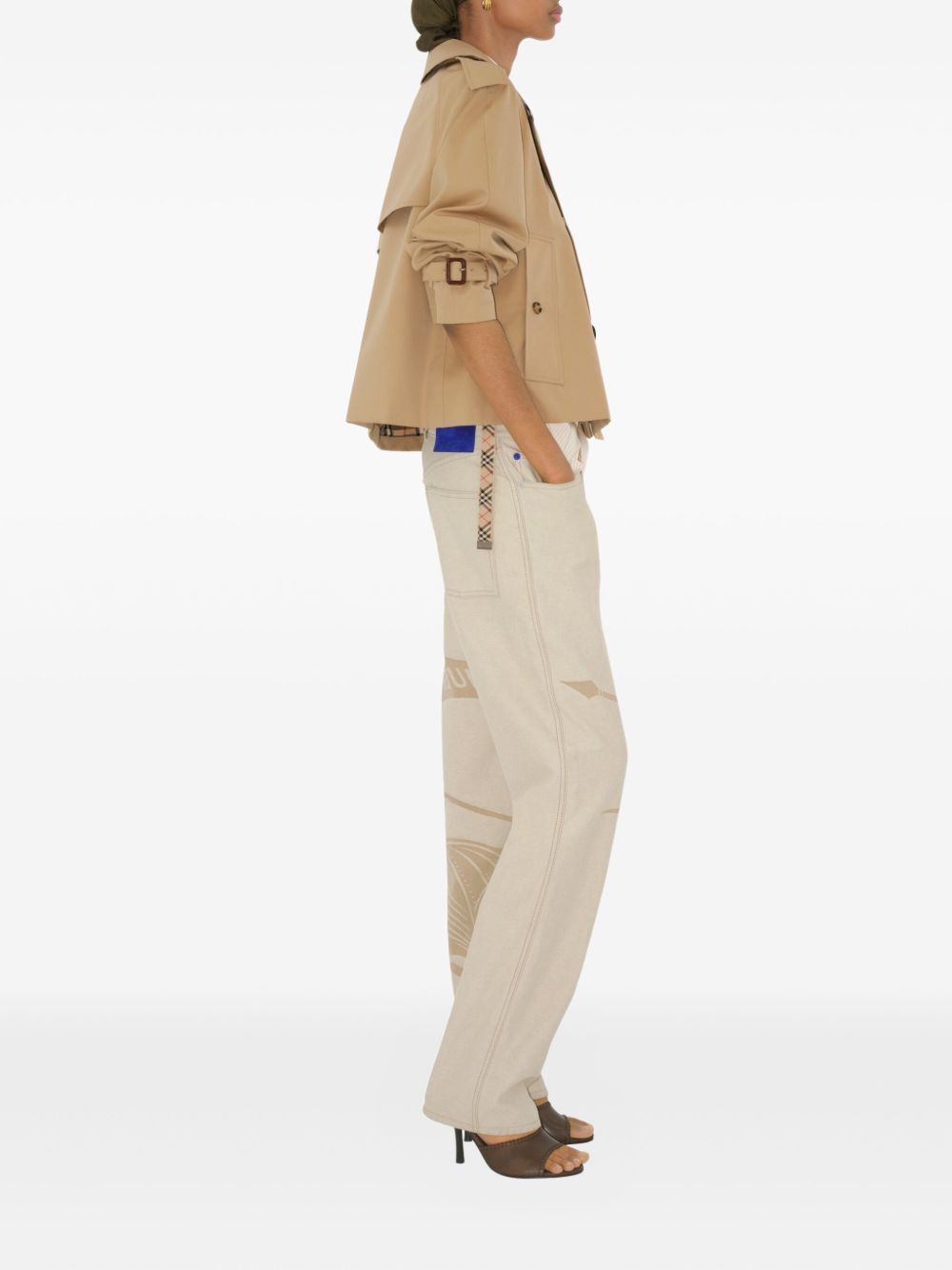 Burberry Cropped Cotton Trench Coat Beige