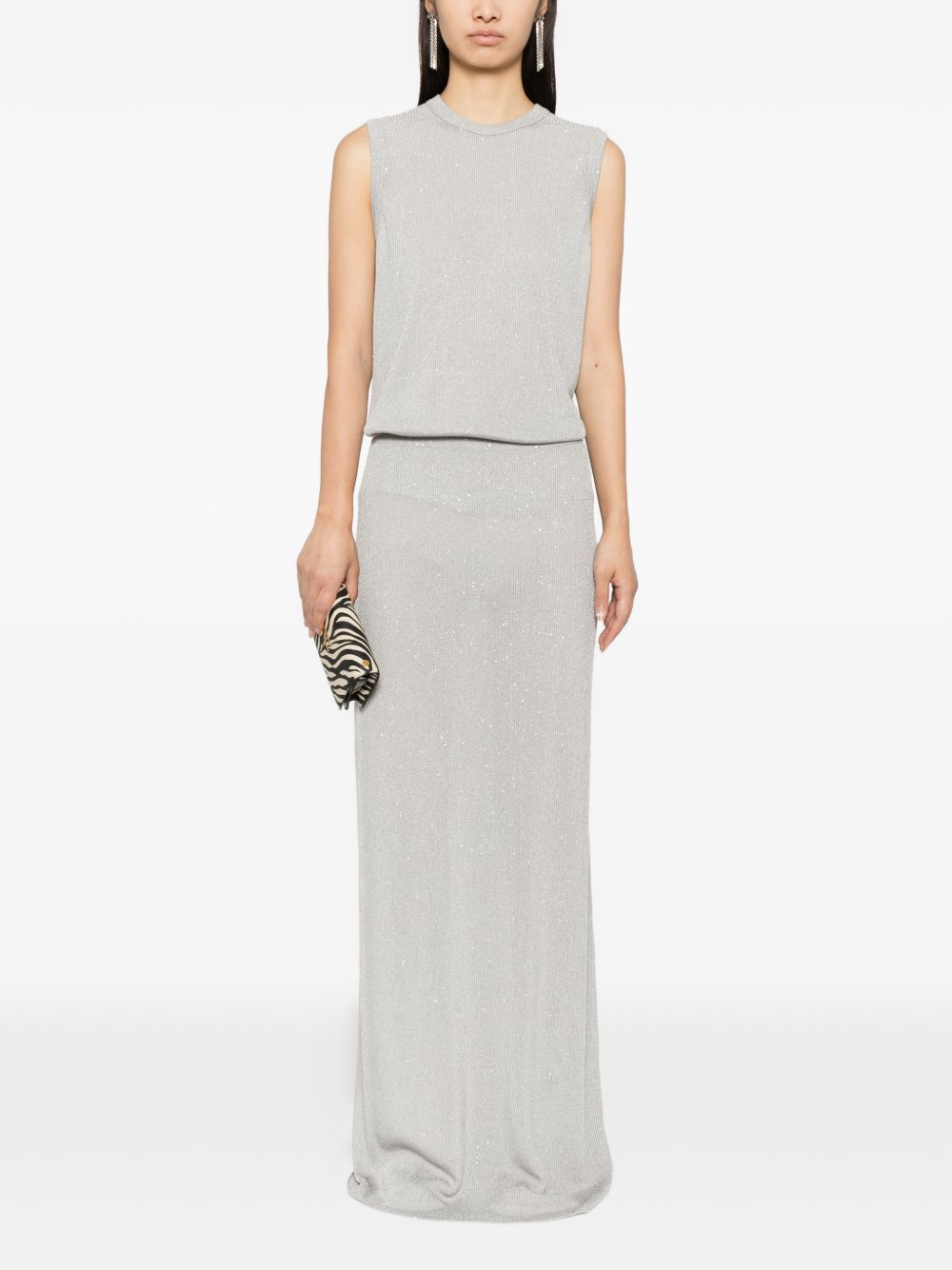 Tom Ford Sequined Long Skirt Silver