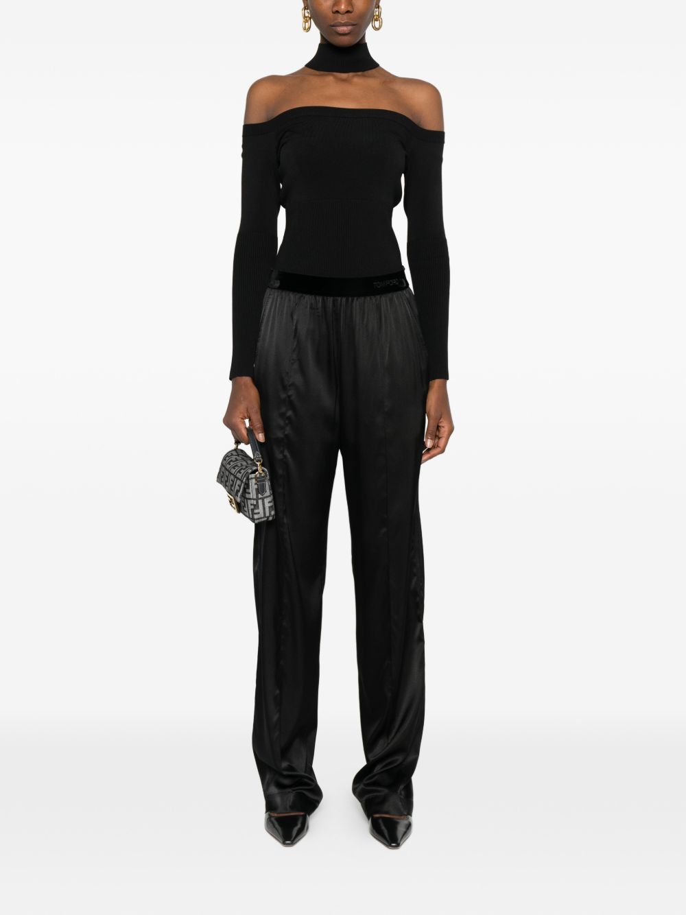 Tom Ford Velvet Waistband Silk Trousers Black