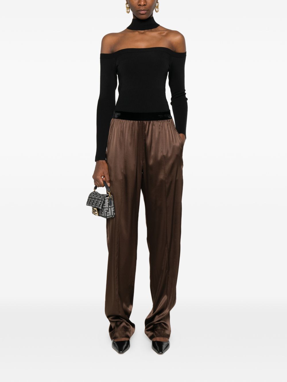 Tom Ford Velvet Waistband Silk Trousers Brown