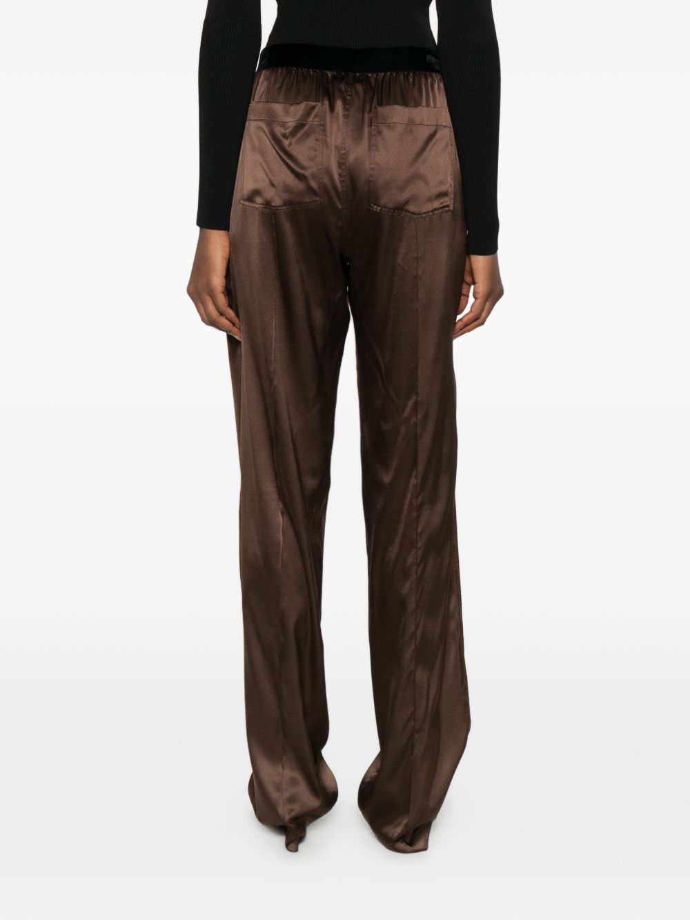 Tom Ford Velvet Waistband Silk Trousers Brown