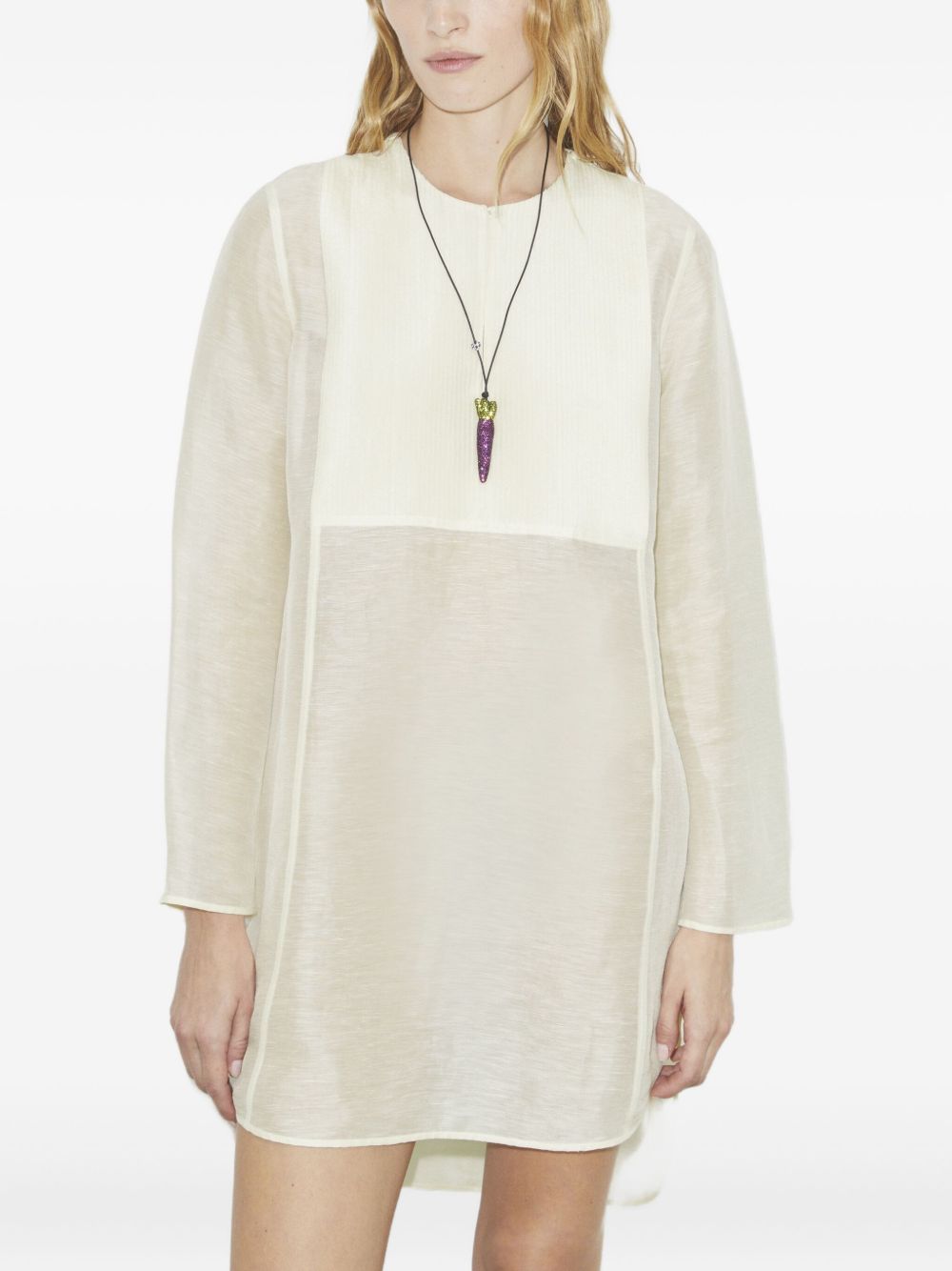 Tory Burch Pleated Linen Silk Tunic Ivory