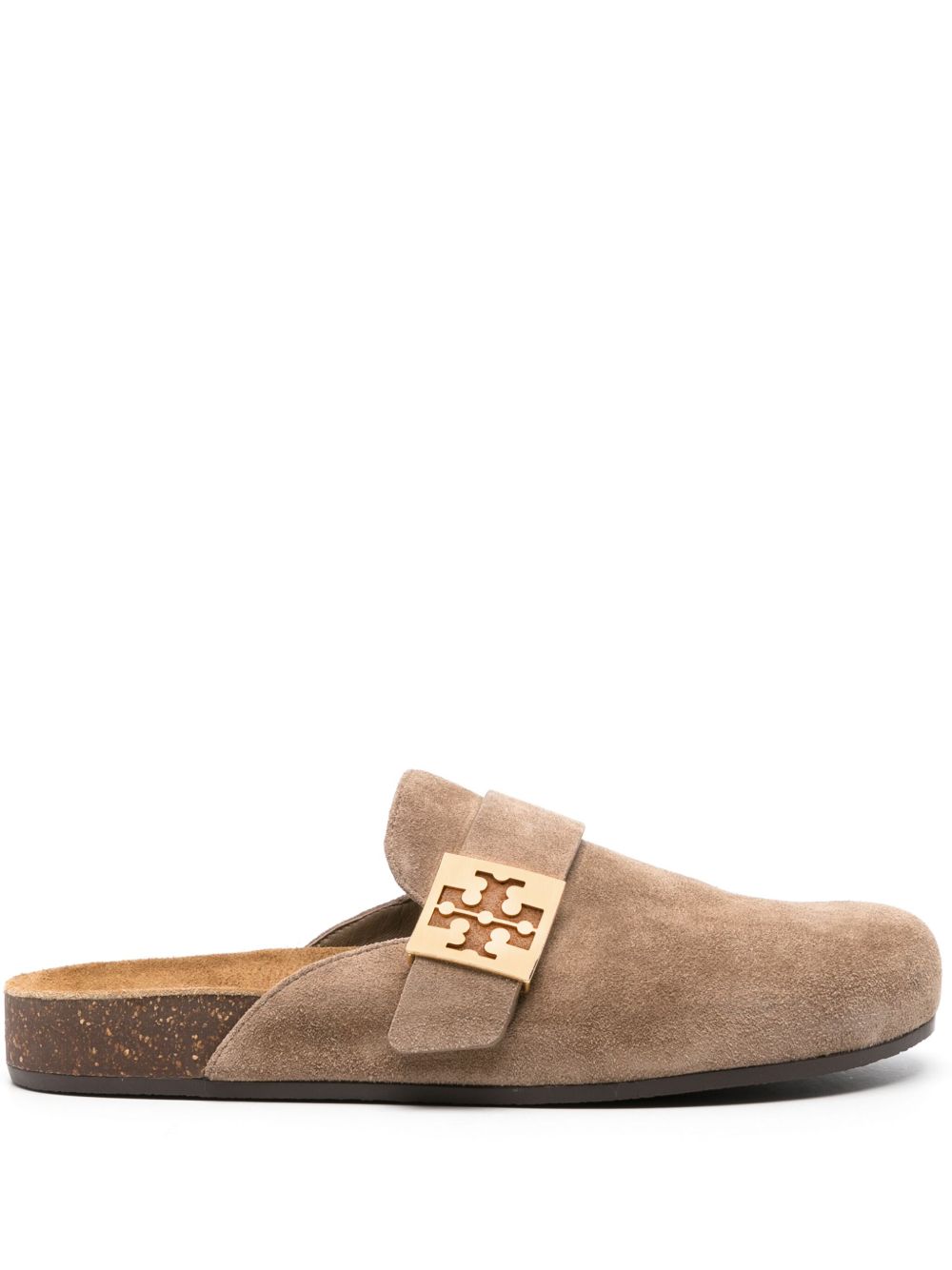 Tory Burch Double T Suede Flat Sandals Grey