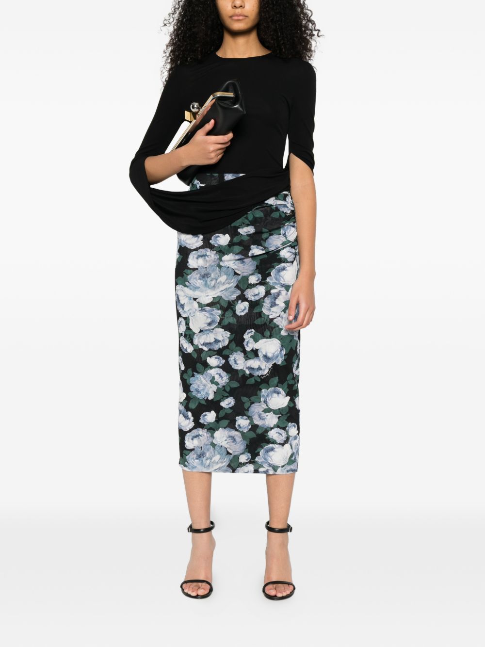 Stella McCartney Floral Print Gathered Long Skirt Black