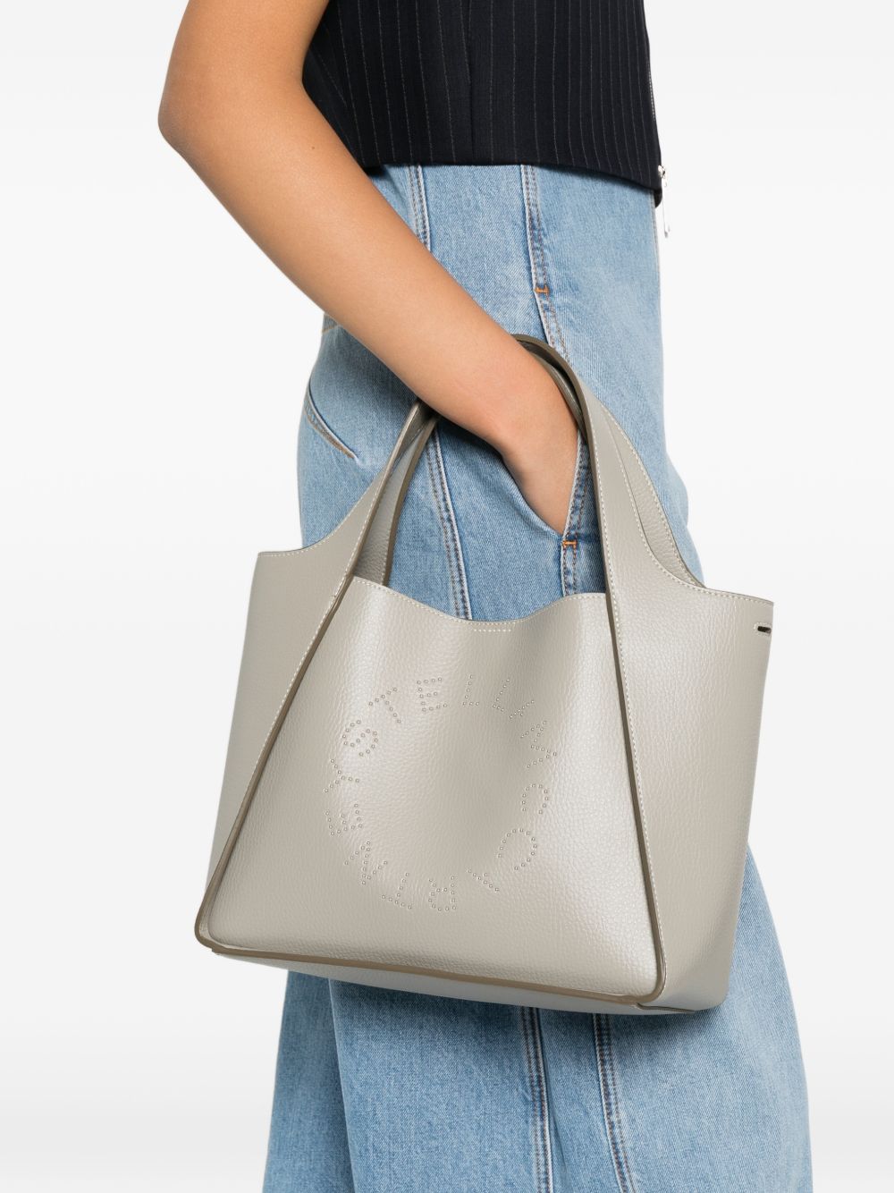 Stella McCartney Logo Grained Tote Bag Light Brown